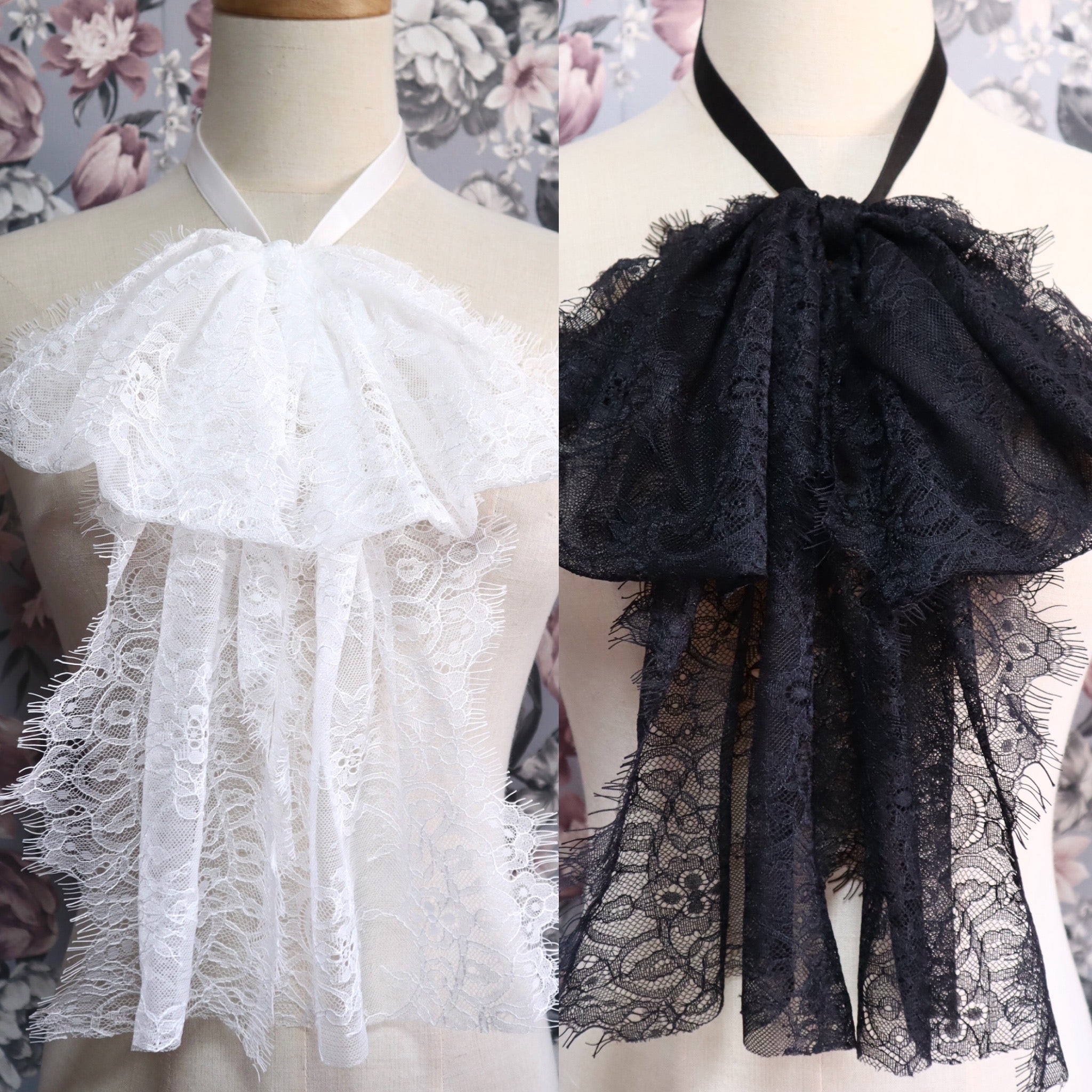 [Morun × Muuna Stoik] Corbata de jabot con cinta de encaje Morun Moona Stoik Blanco roto / negro