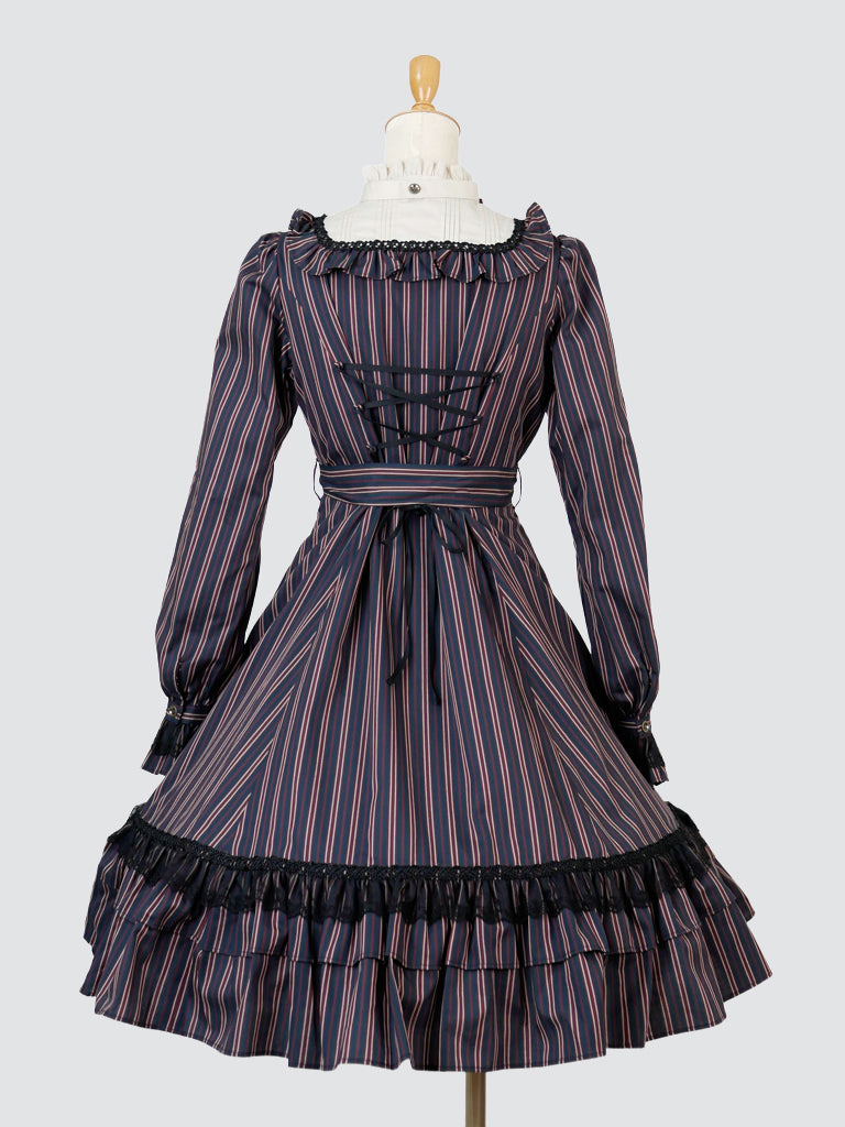 [Doncella victoriana] Muñeca clásica de doncella victoriana Longitud midi (tamaño normal/tamaño grande)Bordeaux/Navy/Black  Talla normal/talla grande