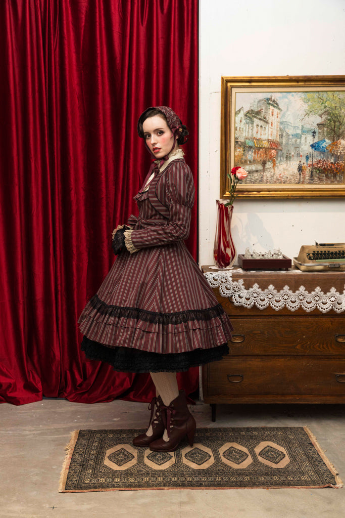 [Doncella victoriana] Muñeca clásica de doncella victoriana Longitud midi (tamaño normal/tamaño grande)Bordeaux/Navy/Black  Talla normal/talla grande