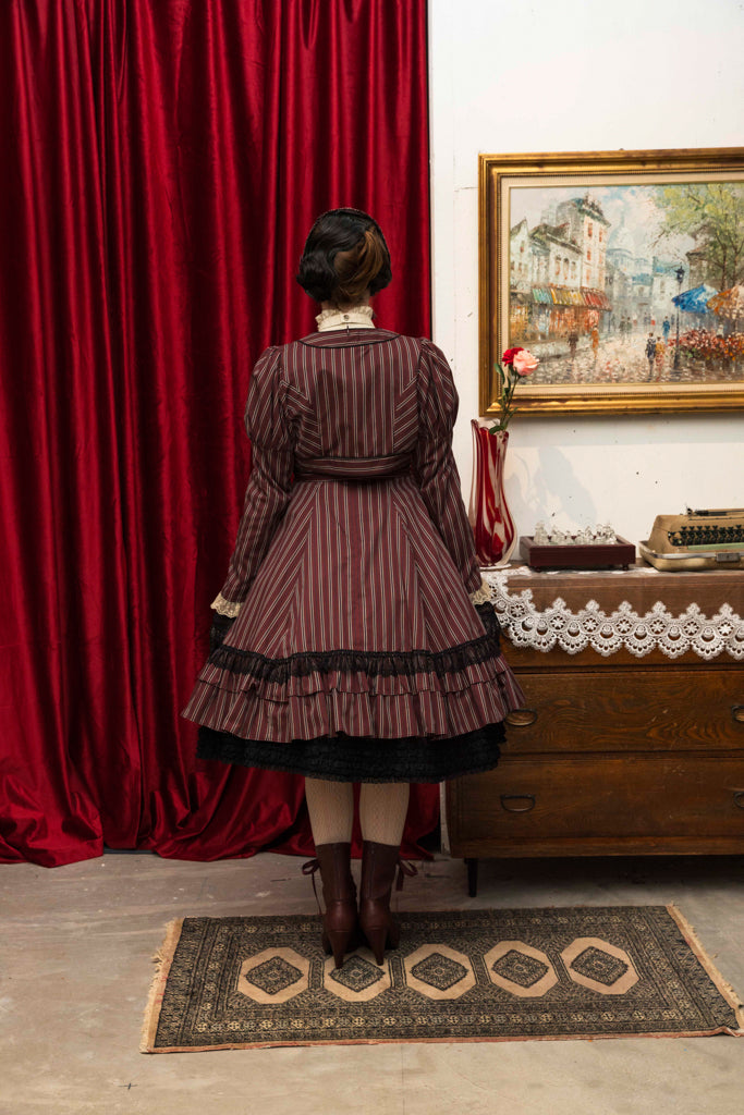 [Doncella victoriana] Muñeca clásica de doncella victoriana Longitud midi (tamaño normal/tamaño grande)Bordeaux/Navy/Black  Talla normal/talla grande