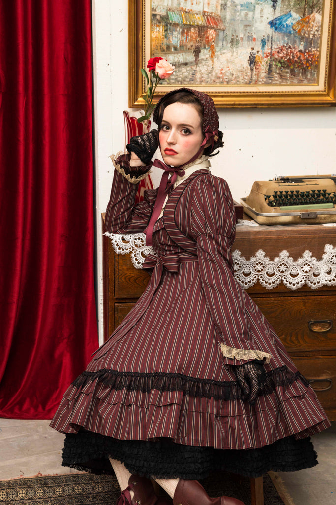 [Doncella victoriana] Muñeca clásica de doncella victoriana Longitud midi (tamaño normal/tamaño grande)Bordeaux/Navy/Black  Talla normal/talla grande