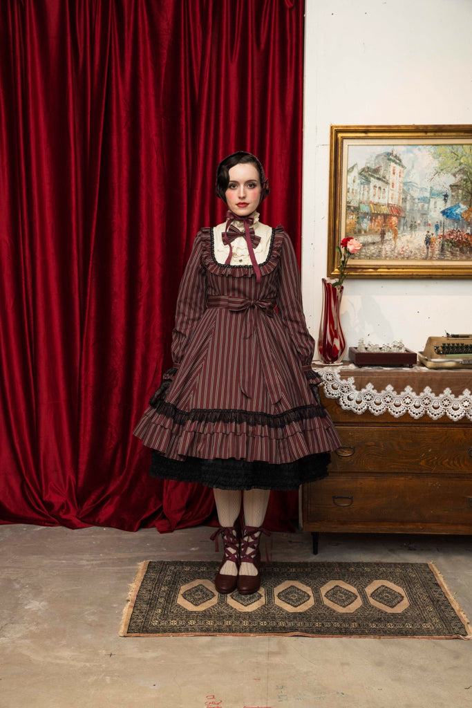 [Doncella victoriana] Muñeca clásica de doncella victoriana Longitud midi (tamaño normal/tamaño grande)Bordeaux/Navy/Black  Talla normal/talla grande