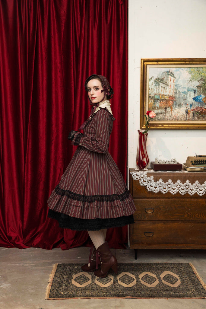 [Doncella victoriana] Muñeca clásica de doncella victoriana Longitud midi (tamaño normal/tamaño grande)Bordeaux/Navy/Black  Talla normal/talla grande