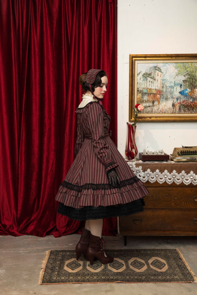 [Doncella victoriana] Muñeca clásica de doncella victoriana Longitud midi (tamaño normal/tamaño grande)Bordeaux/Navy/Black  Talla normal/talla grande