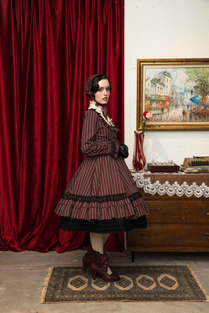 [Doncella victoriana] Muñeca clásica de doncella victoriana Longitud midi (tamaño normal/tamaño grande)Bordeaux/Navy/Black  Talla normal/talla grande