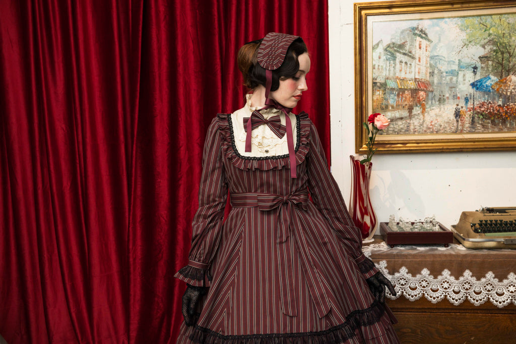 [Doncella victoriana] Muñeca clásica de doncella victoriana Longitud midi (tamaño normal/tamaño grande)Bordeaux/Navy/Black  Talla normal/talla grande