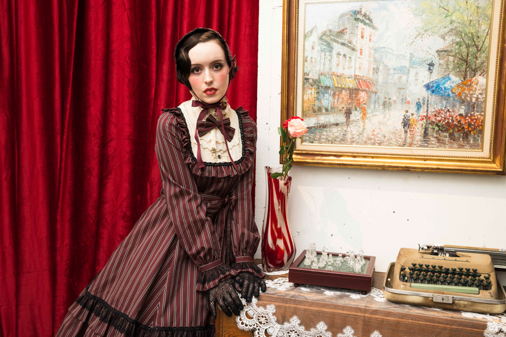 [Doncella victoriana] Muñeca clásica de doncella victoriana Longitud midi (tamaño normal/tamaño grande)Bordeaux/Navy/Black  Talla normal/talla grande