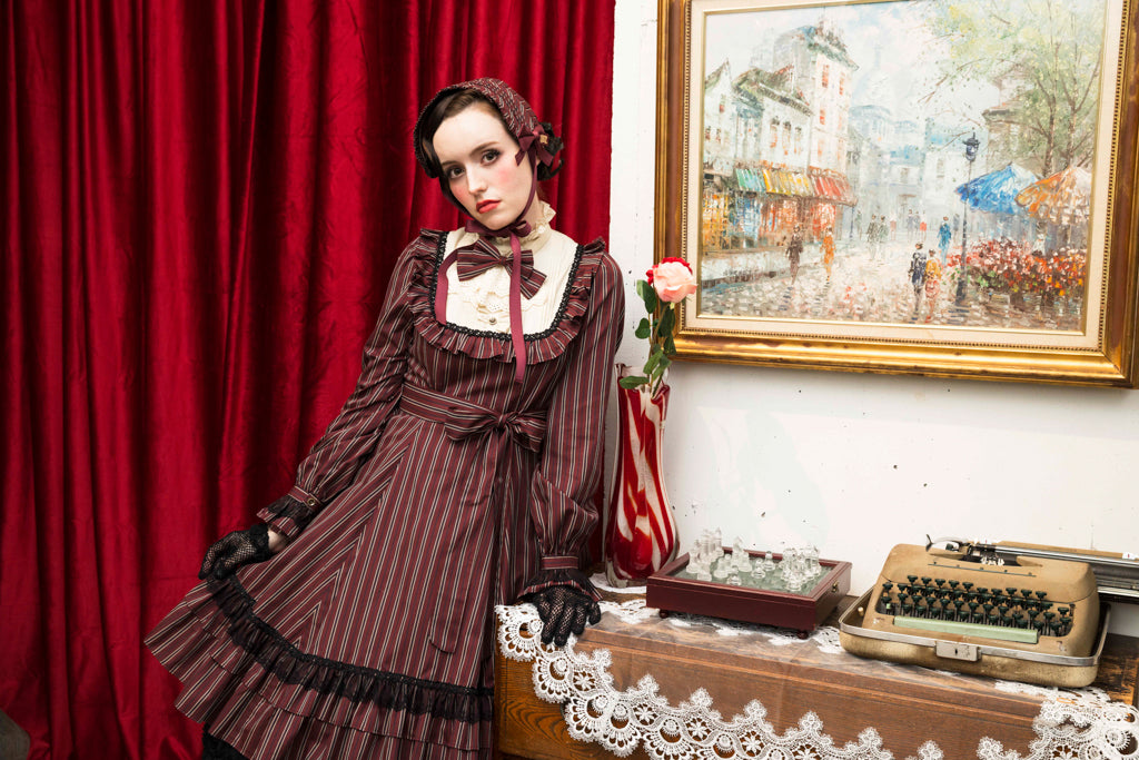 [Doncella victoriana] Muñeca clásica de doncella victoriana Longitud midi (tamaño normal/tamaño grande)Bordeaux/Navy/Black  Talla normal/talla grande