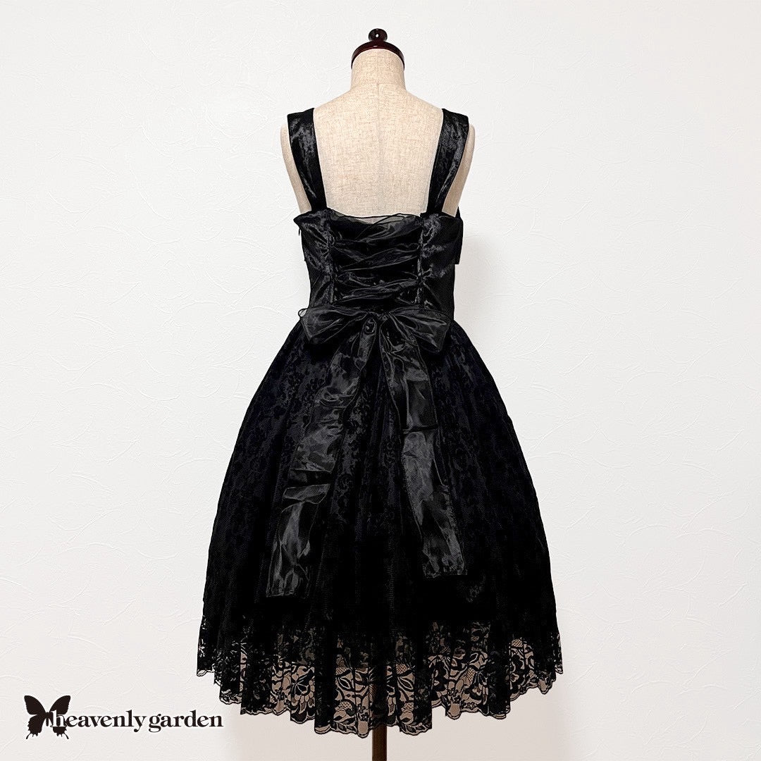 【heavenly garden 】ヘヴンリィ ガーデン　ノクターンリボンジャンパースカート ボルドー/ブラック