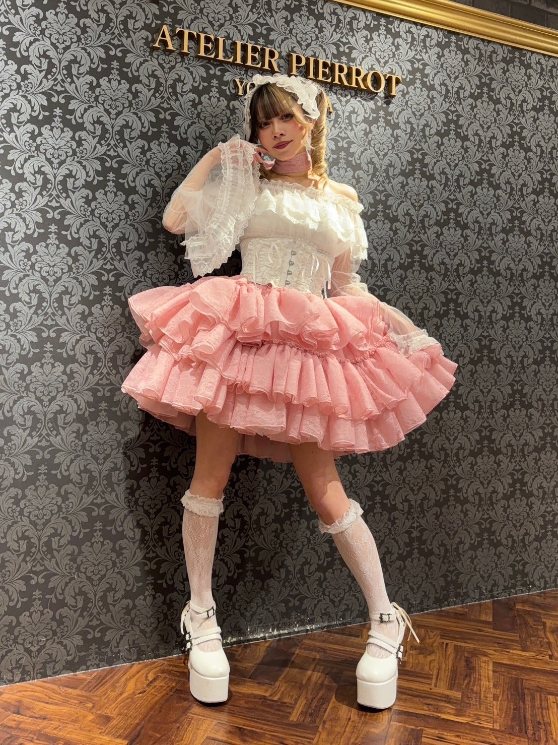 【Vallée lys】ヴァレリス　 Petale Voile Skirt　ホワイト/ピンク/ブラック