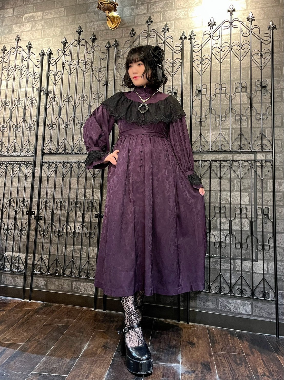 【Sheglit】シェグリット　 "Luisa"ジャガードレースドレス　パープル（アトリエピエロ限定カラー）／ブラック