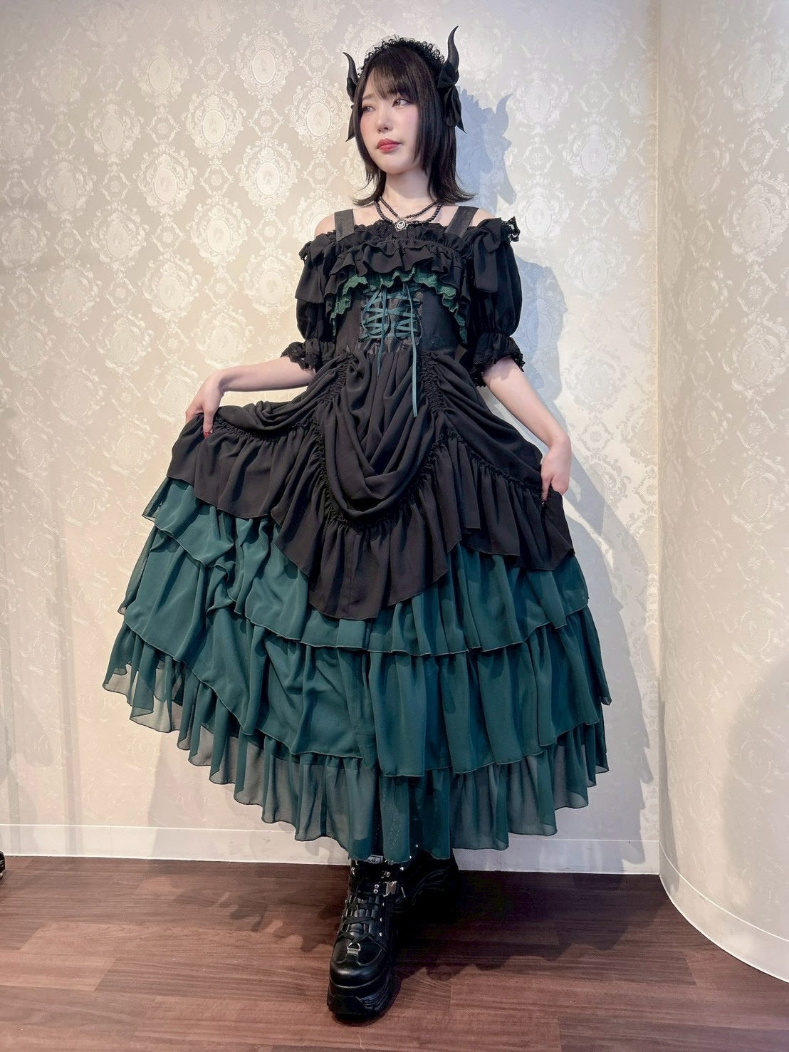 【ATELIER PIERROT] WICKED/Elphaba's Long Bustle JSK Noir x Vert/Noir x Noir