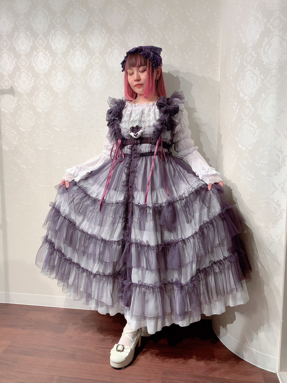 【Vallée lys】ヴァレリス　Nocturne Tulle Jumper Skirt　ホワイト/ボルドー/パープル/ブラック　★4月中旬~下旬発売★