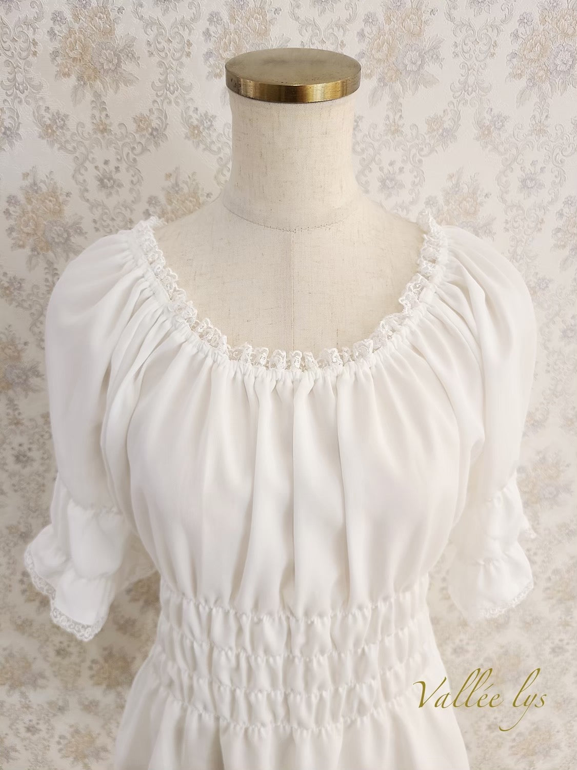 [Vallée Lys] Vallellis 5 -Minute Sleeve Shirring Blouse White