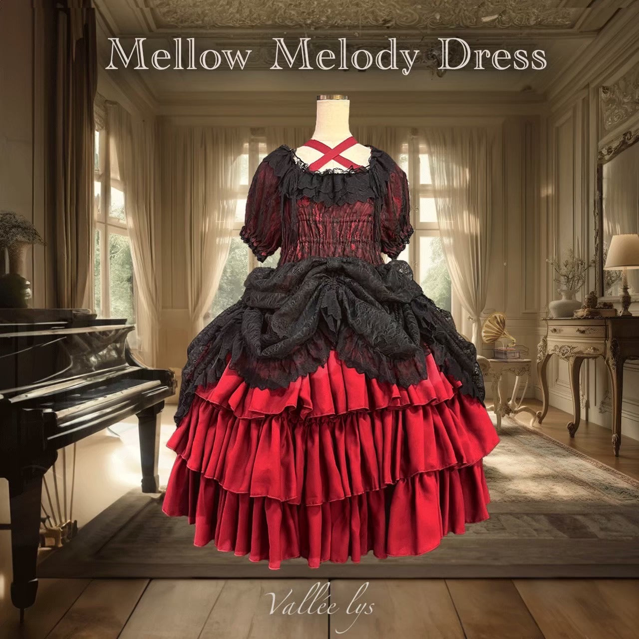 [Vallée lys] Valée Mellow Melody Dress new colorWhite/Bordeaux×Black/Navy×Black/New colorPurple×Black/Black×White/Black