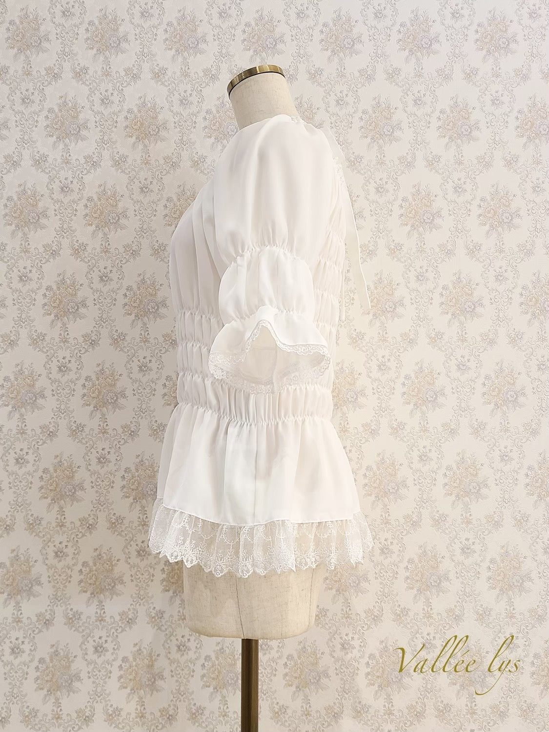 [Vallée Lys] Vallellis 5 -Minute Sleeve Shirring Blouse White