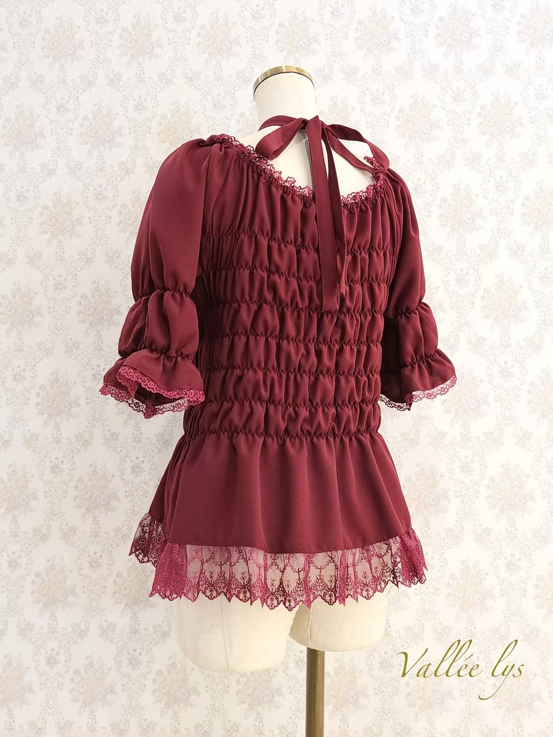 [Vallée Lys] Vallellis 5 -Minute Sleeve Shirring Blouse White