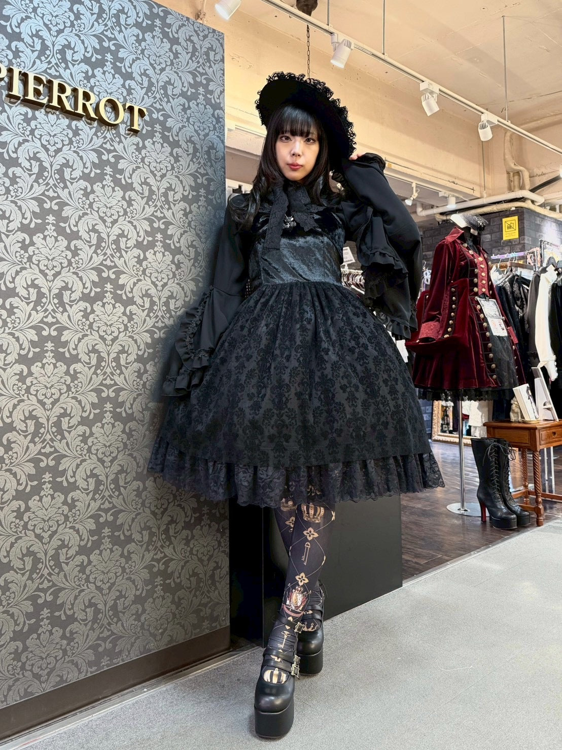 【heavenly garden 】ヘヴンリィ ガーデン　ノクターンリボンジャンパースカート ボルドー/ブラック