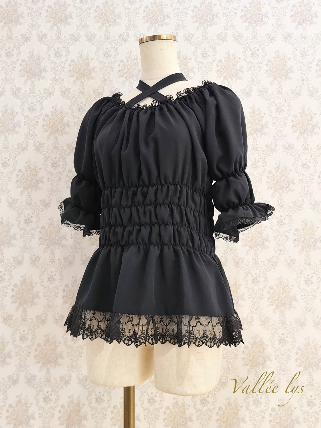 [Vallée Lys] Vallellis 5 -Minute Sleeve Shirring Blouse White