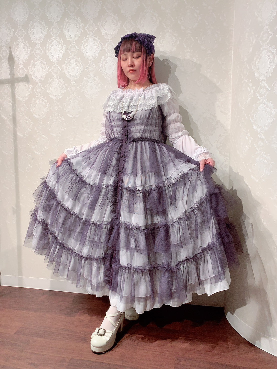 【Vallée lys】ヴァレリス　Nocturne Tulle Jumper Skirt　ホワイト/ボルドー/パープル/ブラック　★4月中旬~下旬発売★