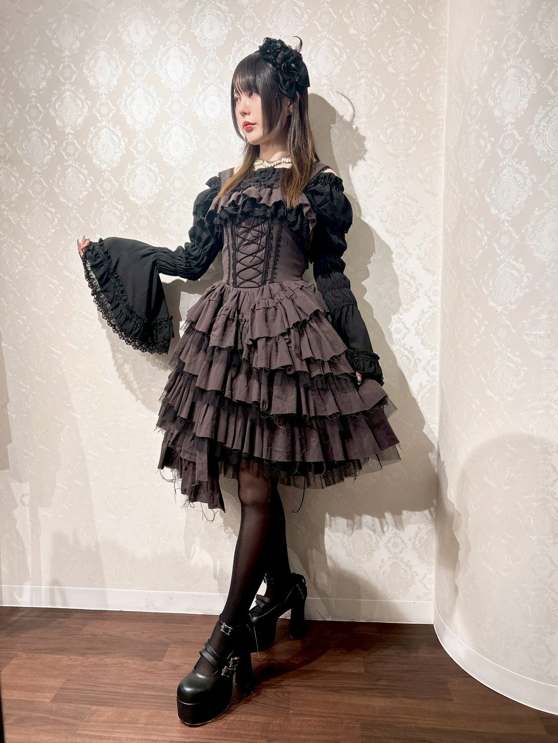 [Vallée lys] 발레 노네트 거즈 점퍼스커트 보르도/그레이/블랙 사이즈 1★11월 말부터 12월 초까지 발매★