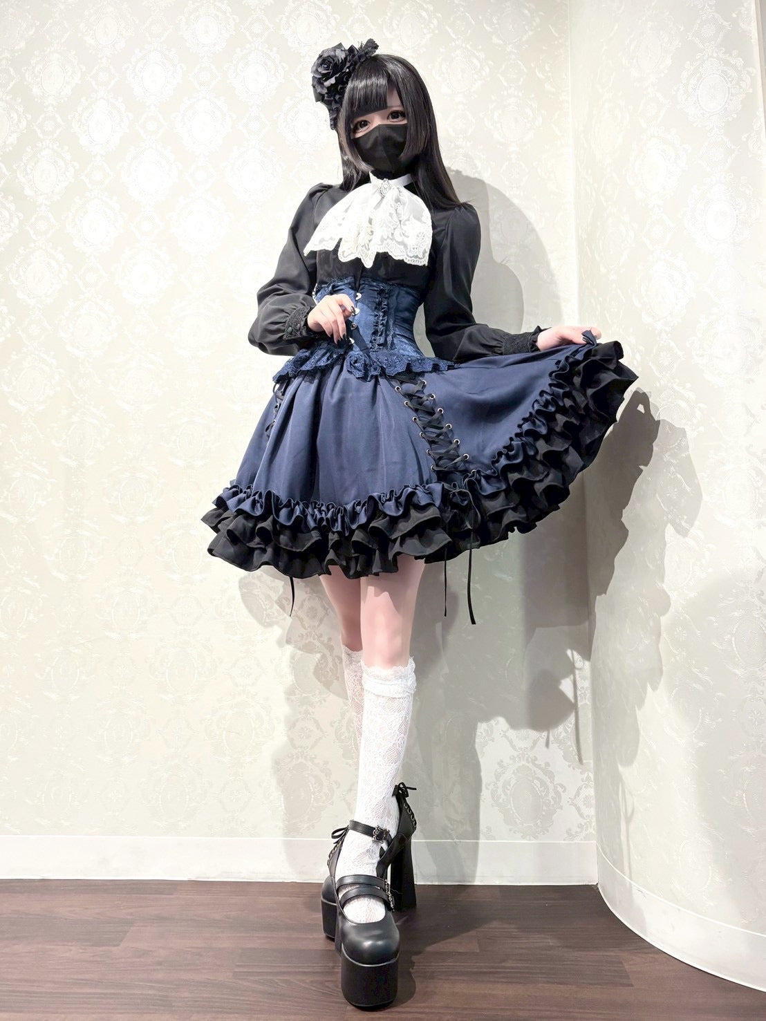 【ATELIER PIERROT] Jupe à lacets AdenophoraWhite/Nouvelle couleurBordeaux/Purple×Black/Nouvelle couleurNavy/Black×White/Black