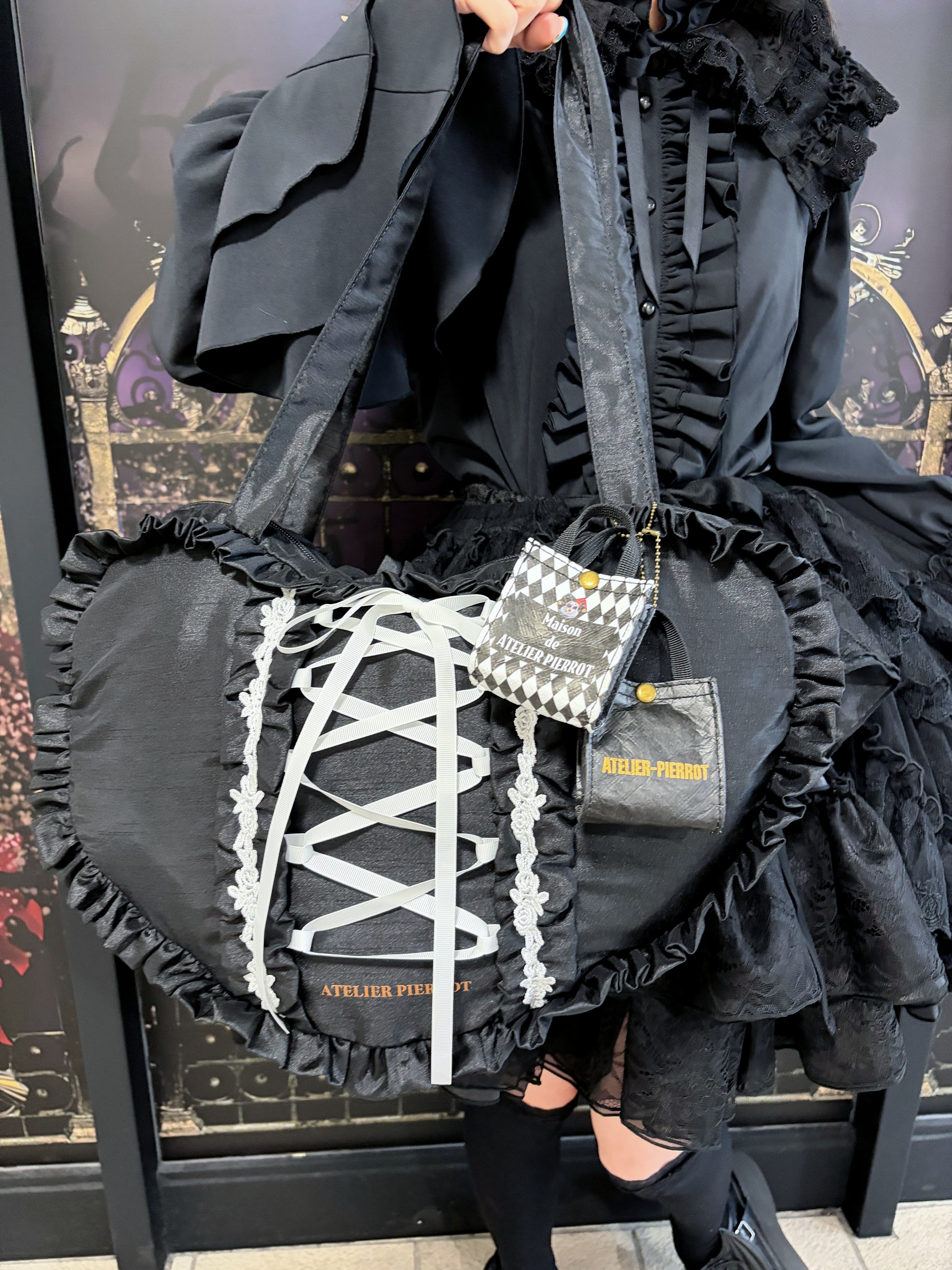 【ATELIER PIERROT] Dije para mini bolso de compras -Dije para bolso de lolita gótica- Patrón de diamantes/Black