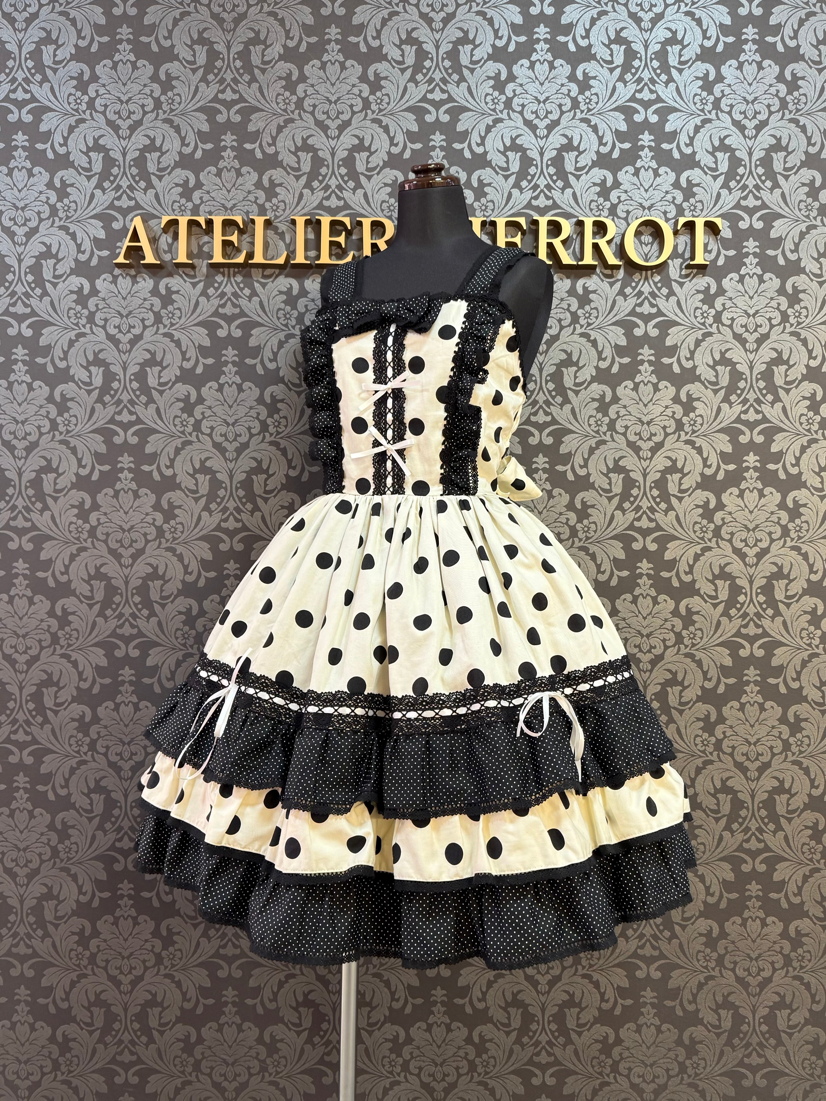 [Moonrise Theatre] Moonrise Theatre Dot Ruffle Jumper Skirt 아이보리 x 검은 점/브라운 체크 x 검은 점 ★10 월 31 일 금요일까지 주문 기간★