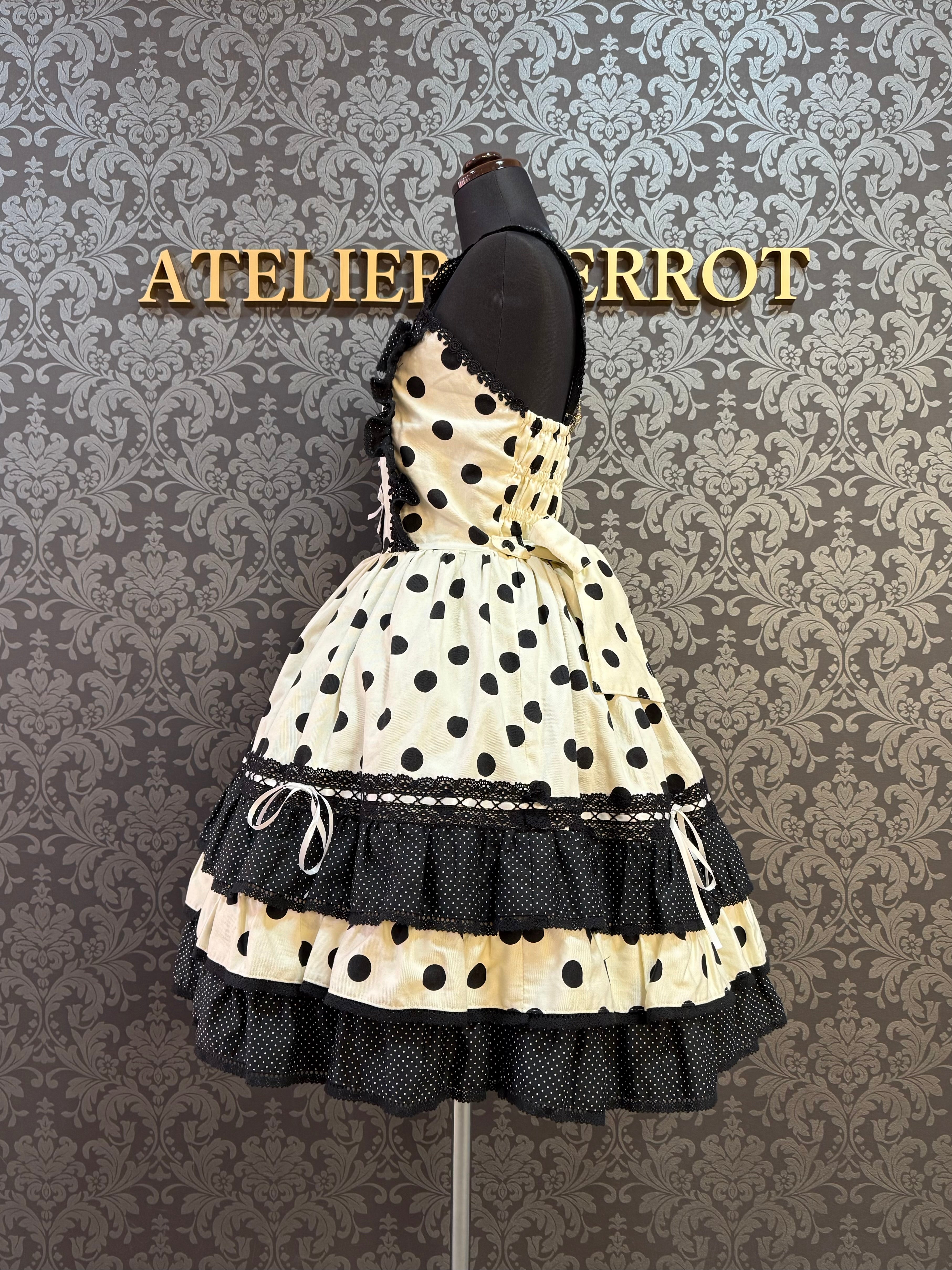 [Moonrise Theatre] Moonrise Theatre Dot Ruffle Jumper Skirt 아이보리 x 검은 점/브라운 체크 x 검은 점 ★10 월 31 일 금요일까지 주문 기간★