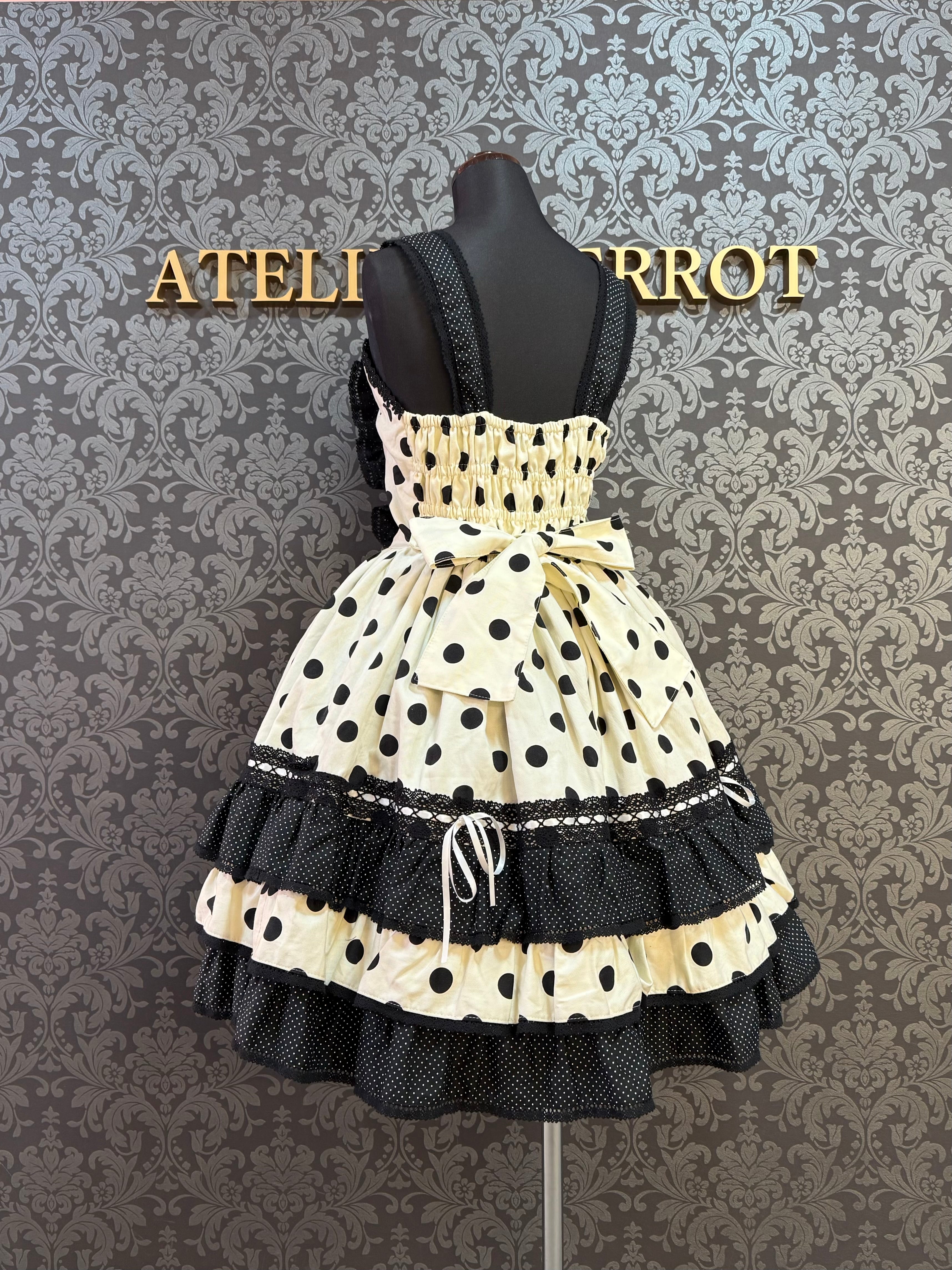 [Moonrise Theatre] Moonrise Theatre Dot Ruffle Jumper Skirt 아이보리 x 검은 점/브라운 체크 x 검은 점 ★10 월 31 일 금요일까지 주문 기간★