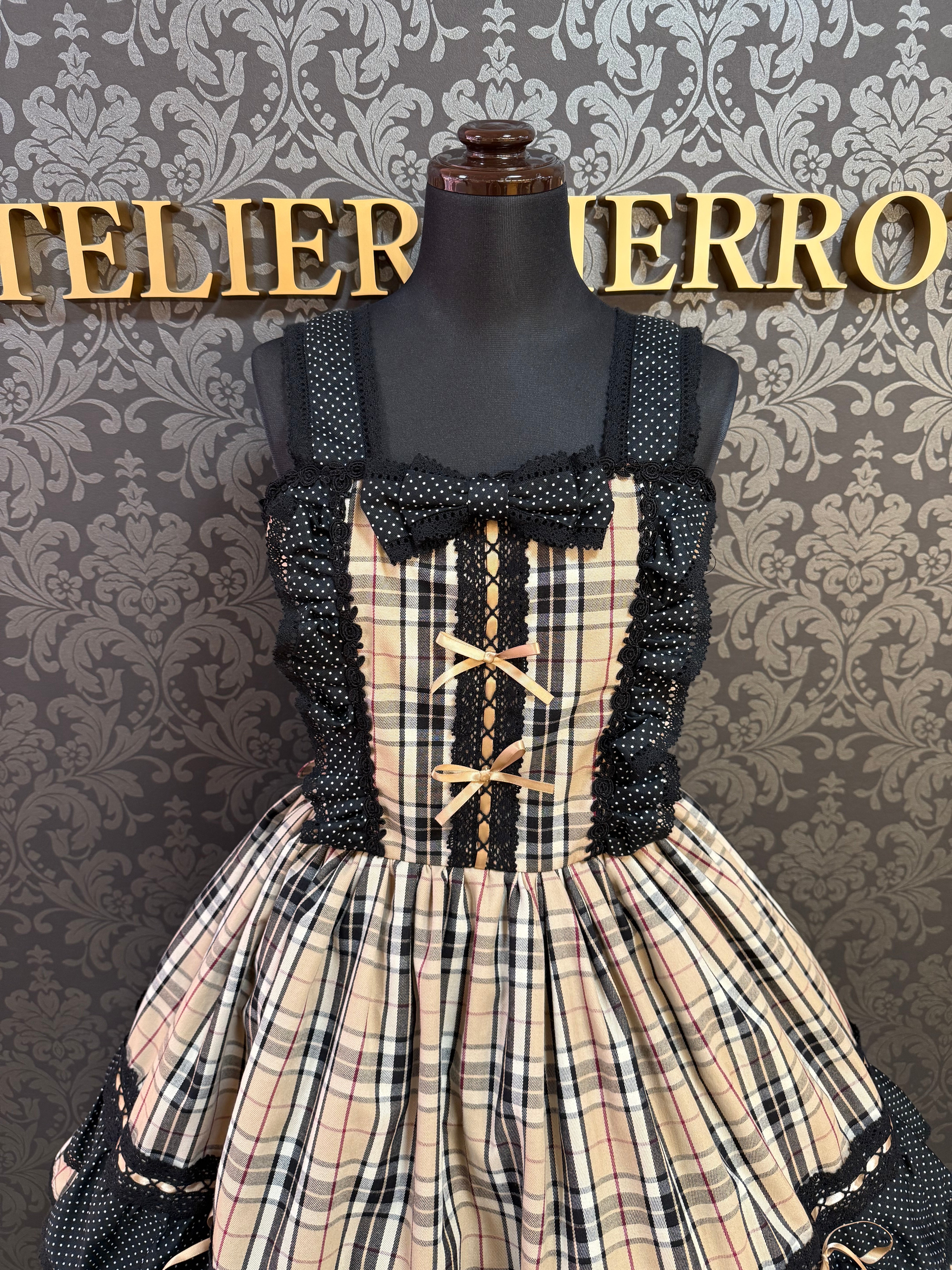 [Moonrise Theatre] Moonrise Theatre Dot Ruffle Jumper Skirt 아이보리 x 검은 점/브라운 체크 x 검은 점 ★10 월 31 일 금요일까지 주문 기간★