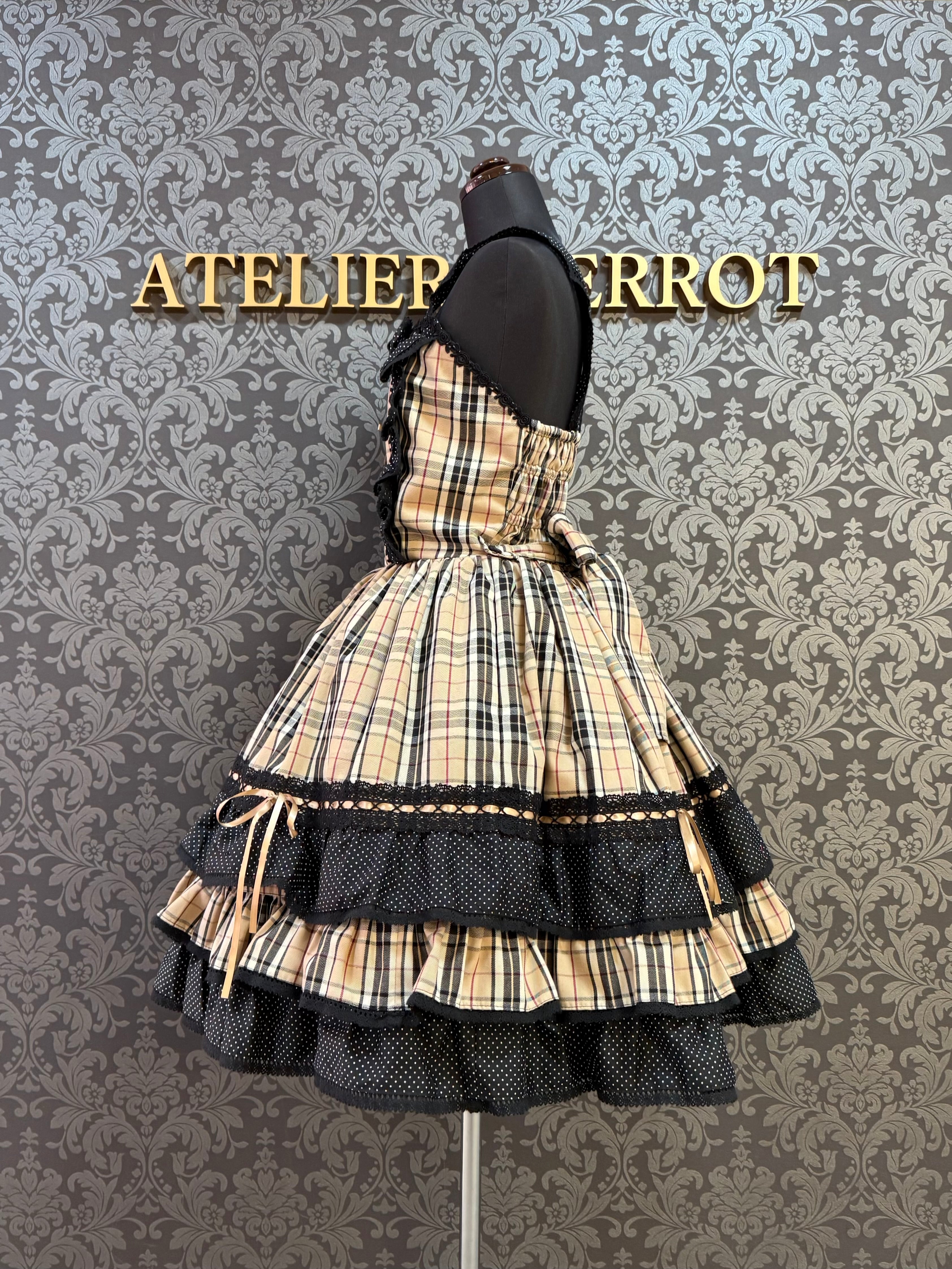 [Moonrise Theatre] Moonrise Theatre Dot Ruffle Jumper Skirt 아이보리 x 검은 점/브라운 체크 x 검은 점 ★10 월 31 일 금요일까지 주문 기간★