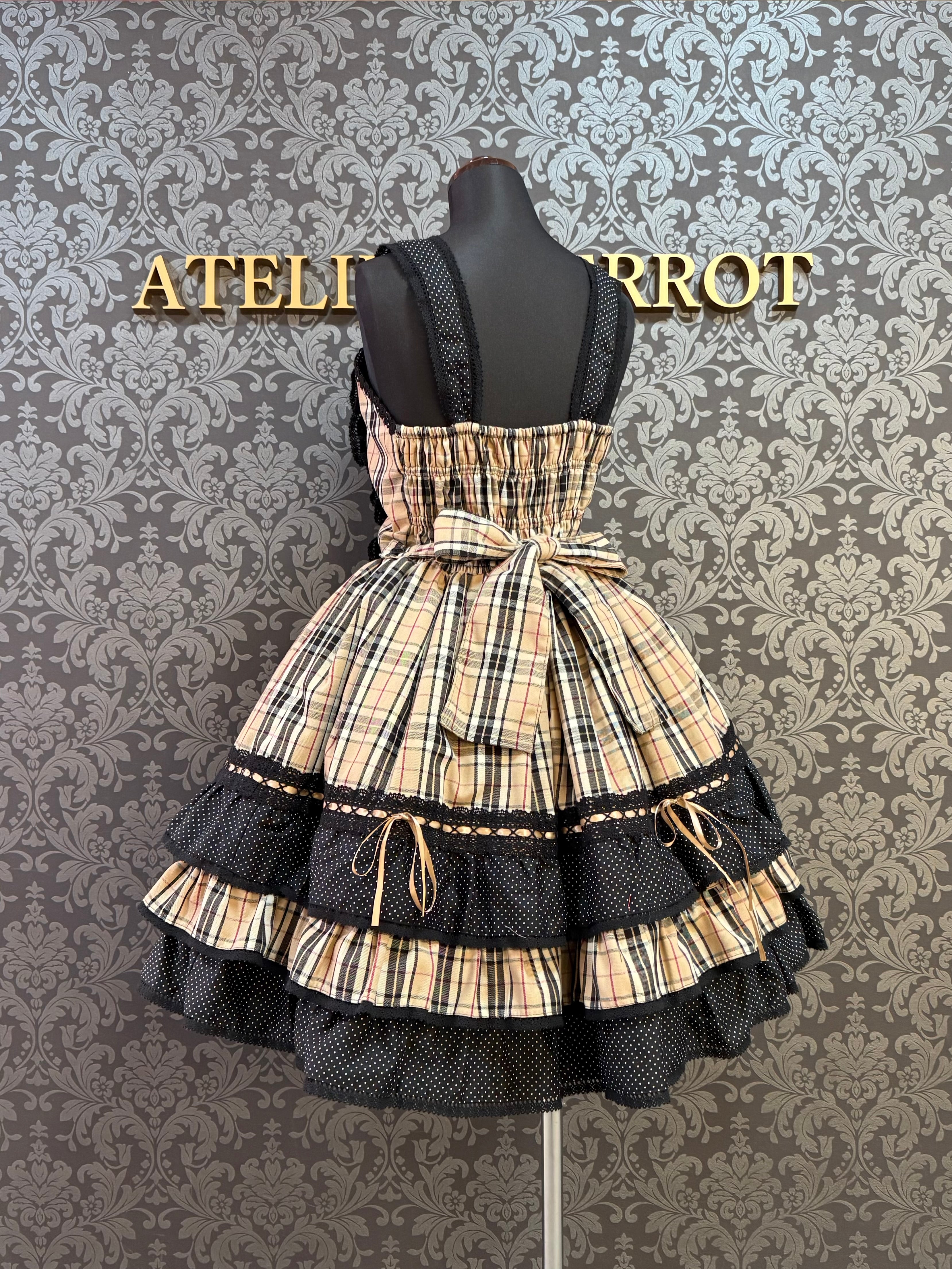 [Moonrise Theatre] Moonrise Theatre Dot Ruffle Jumper Skirt 아이보리 x 검은 점/브라운 체크 x 검은 점 ★10 월 31 일 금요일까지 주문 기간★