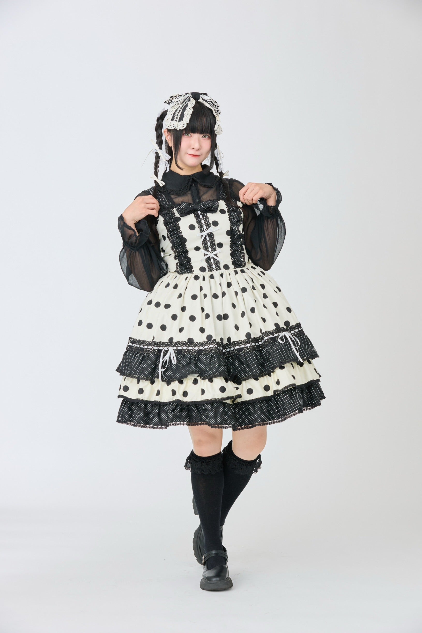 [Moonrise Theatre] Moonrise Theatre Dot Ruffle Jumper Skirt 아이보리 x 검은 점/브라운 체크 x 검은 점 ★10 월 31 일 금요일까지 주문 기간★