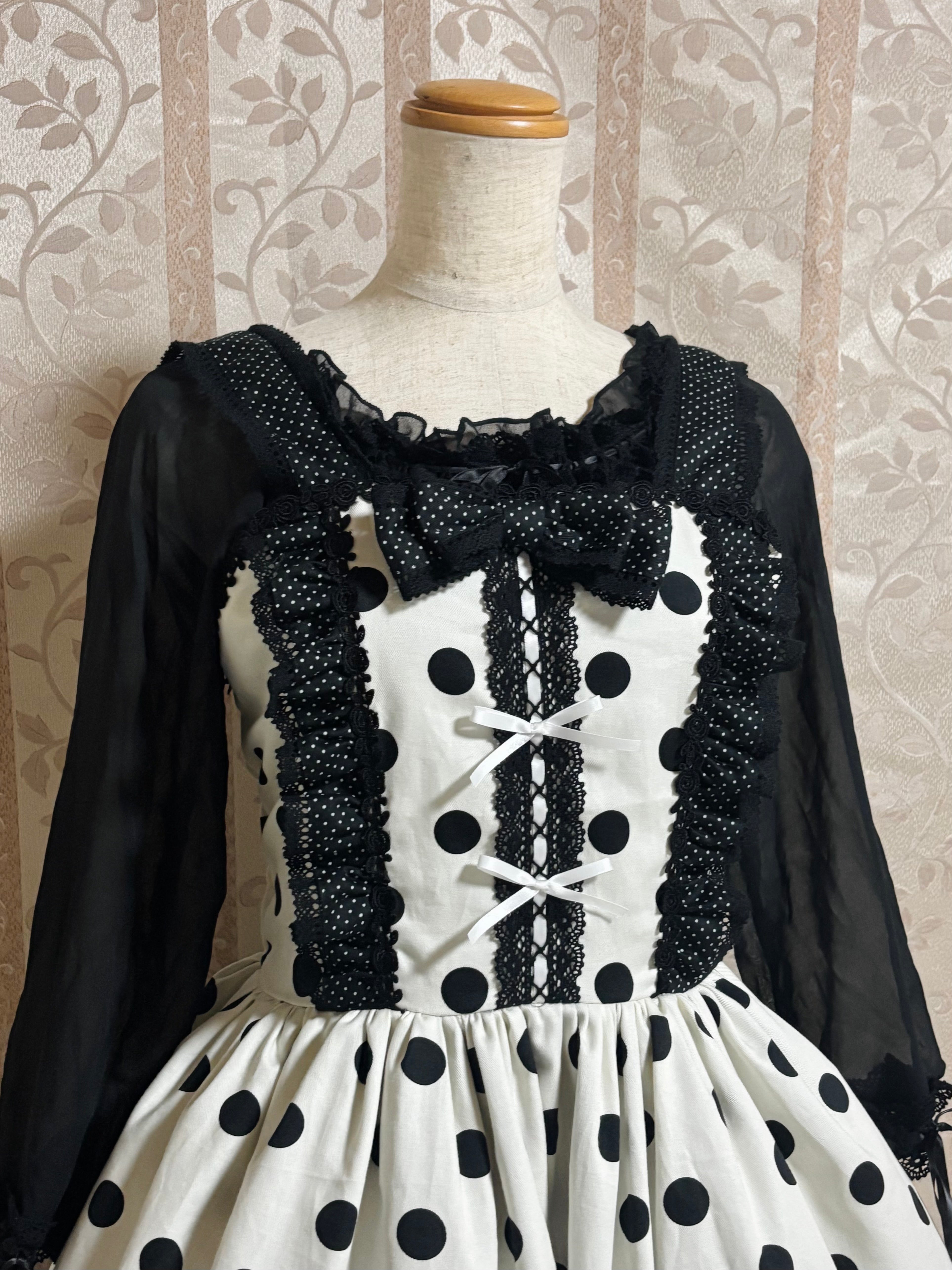 [Moonrise Theatre] Moonrise Theatre Dot Ruffle Jumper Skirt 아이보리 x 검은 점/브라운 체크 x 검은 점 ★10 월 31 일 금요일까지 주문 기간★
