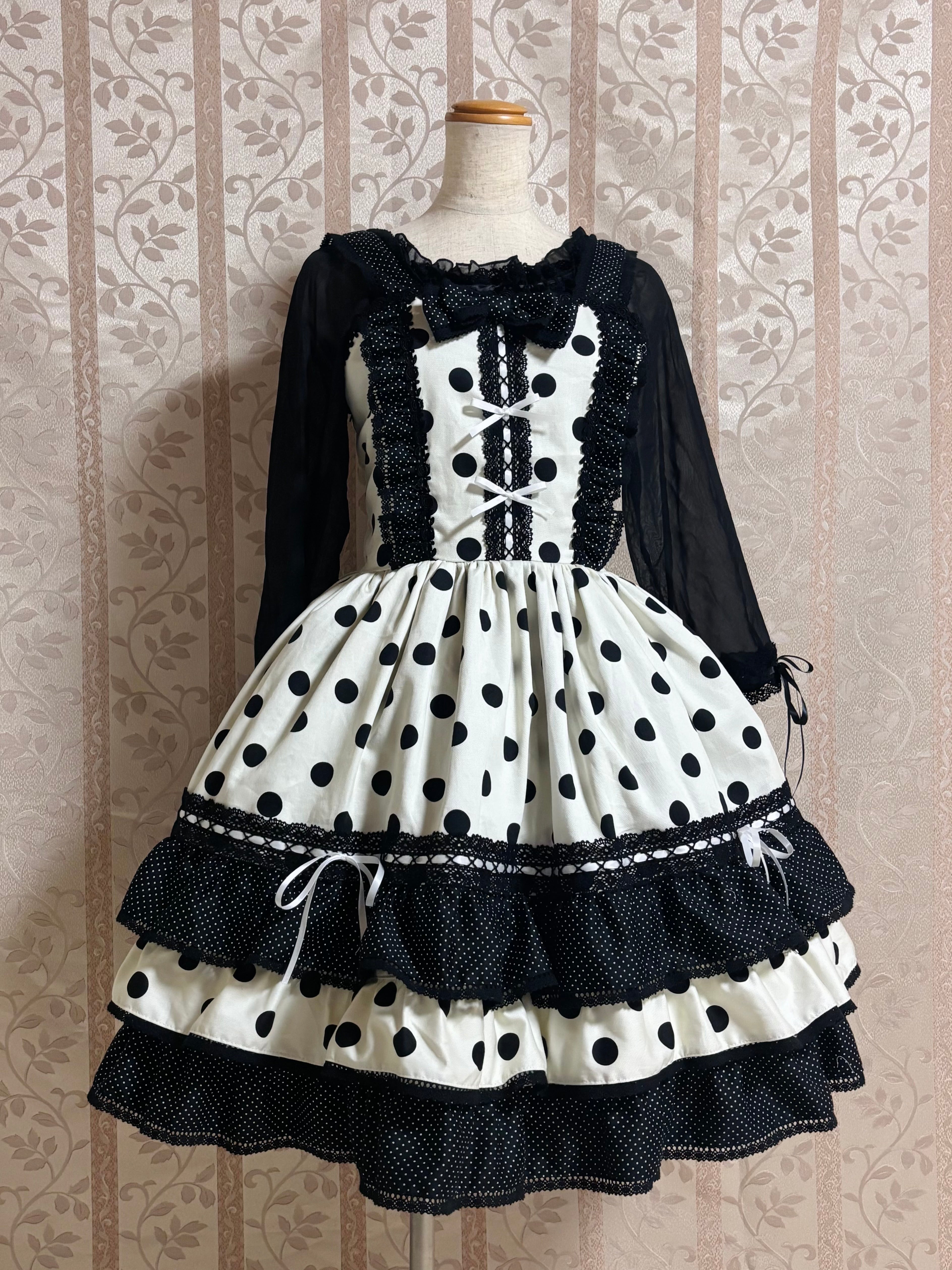[Moonrise Theatre] Moonrise Theatre Dot Ruffle Jumper Skirt 아이보리 x 검은 점/브라운 체크 x 검은 점 ★10 월 31 일 금요일까지 주문 기간★