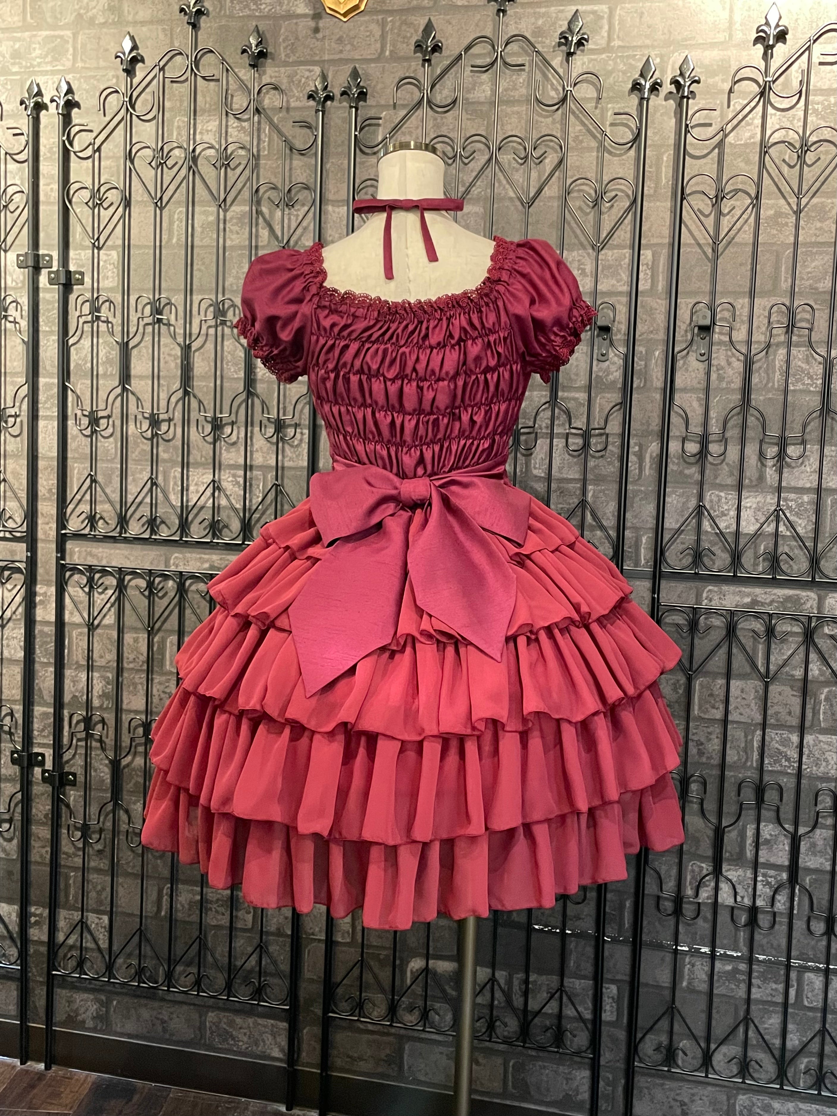 [Pina Sweet Collection] Chiffon-Rüschenkleid (normale Länge/Black/Wein/White)