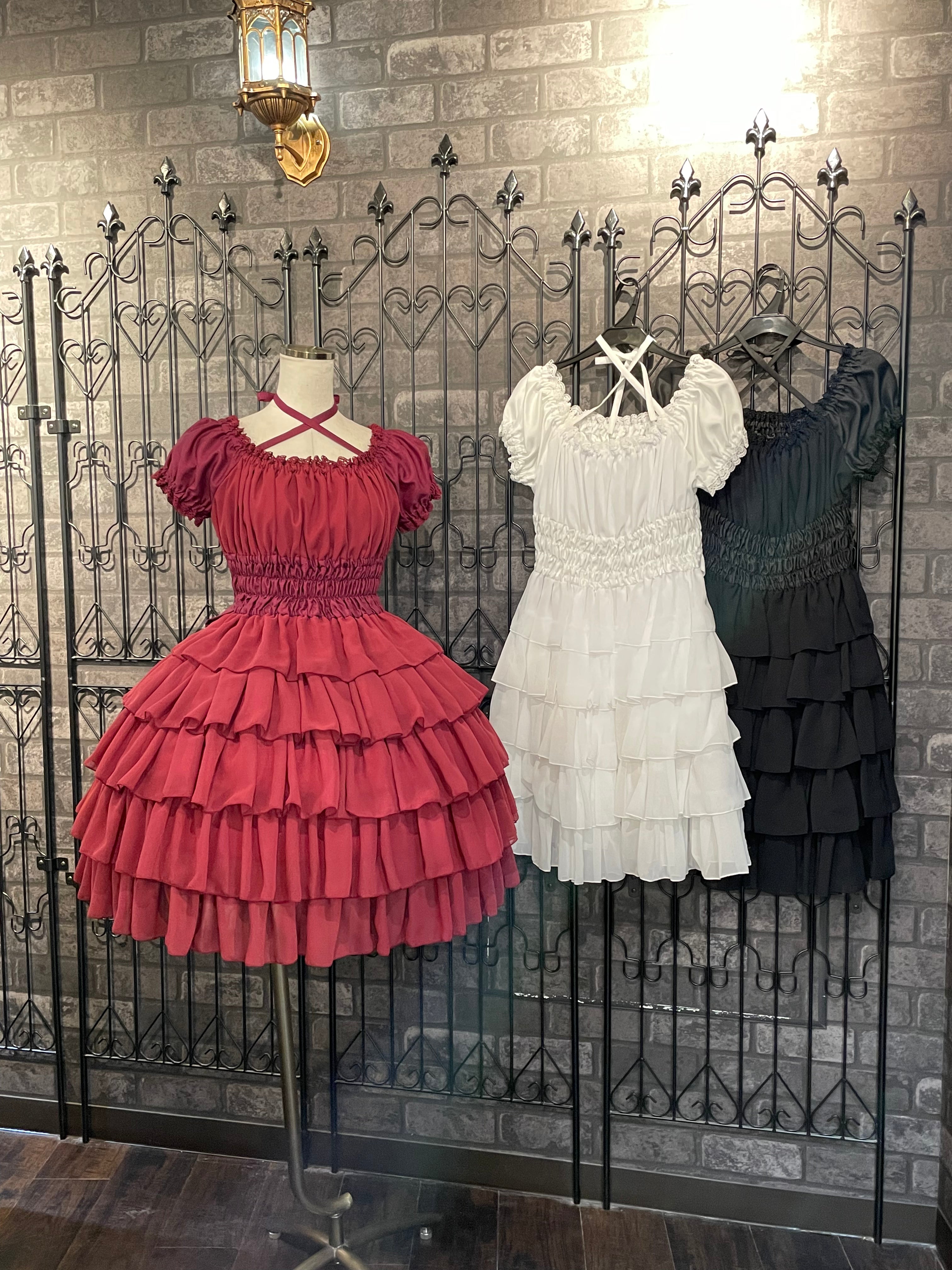 [Pina Sweet Collection] Chiffon-Rüschenkleid (normale Länge/Black/Wein/White)