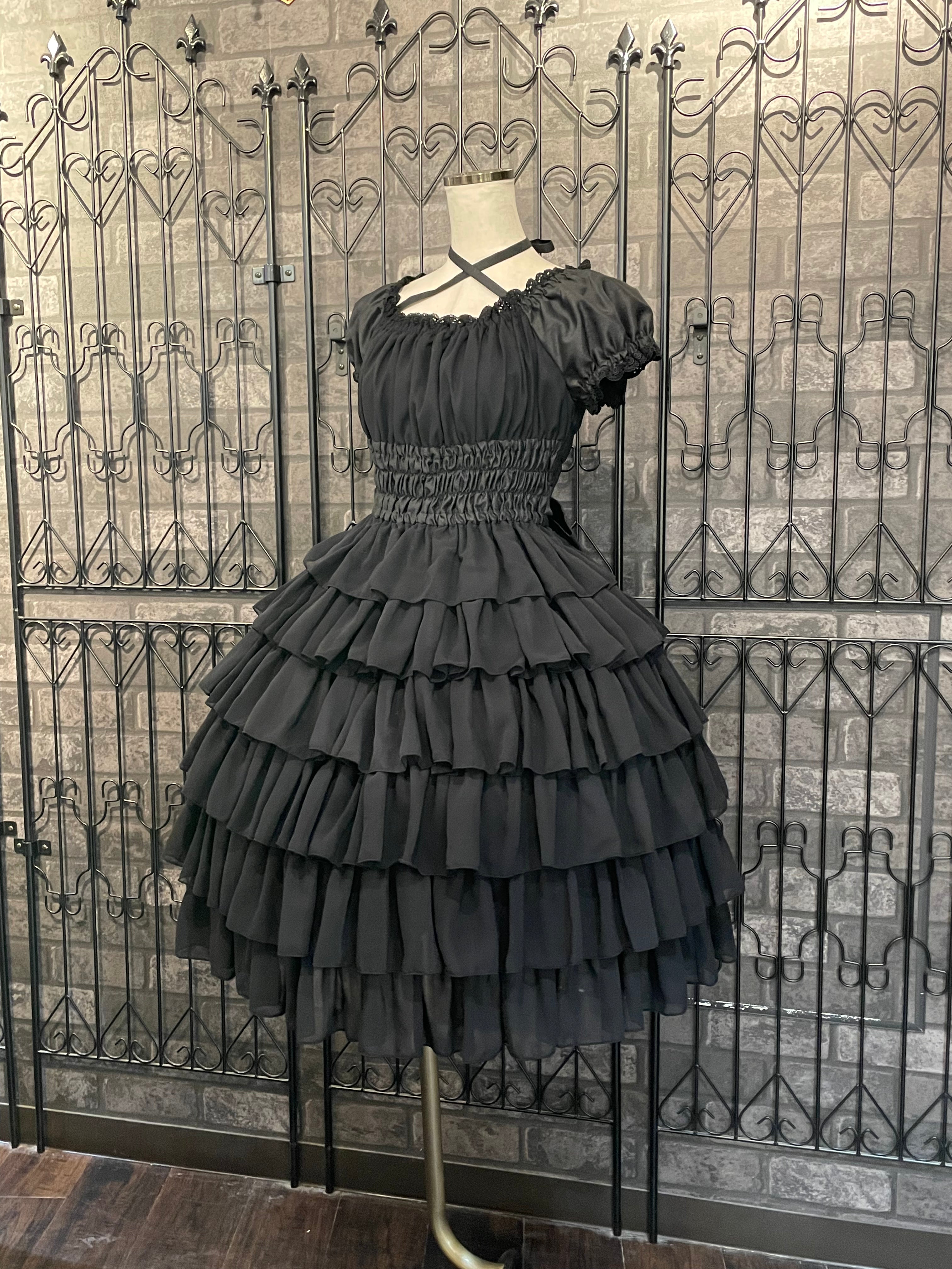 [Colección Pina sweet] Vestido de gasa con volantes (hasta la pantorrilla/Black/Vino/White)