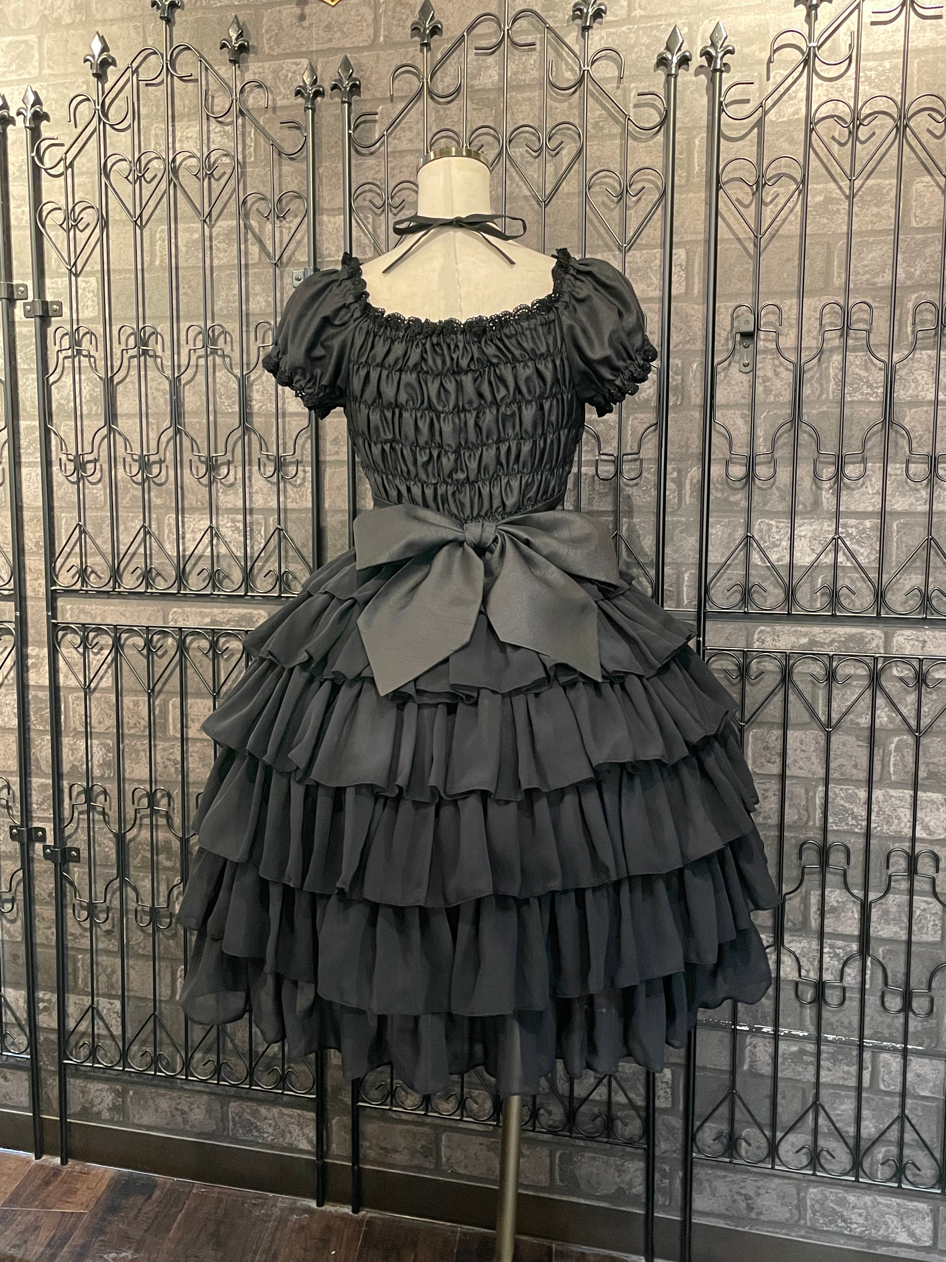 [Colección Pina sweet] Vestido de gasa con volantes (hasta la pantorrilla/Black/Vino/White)
