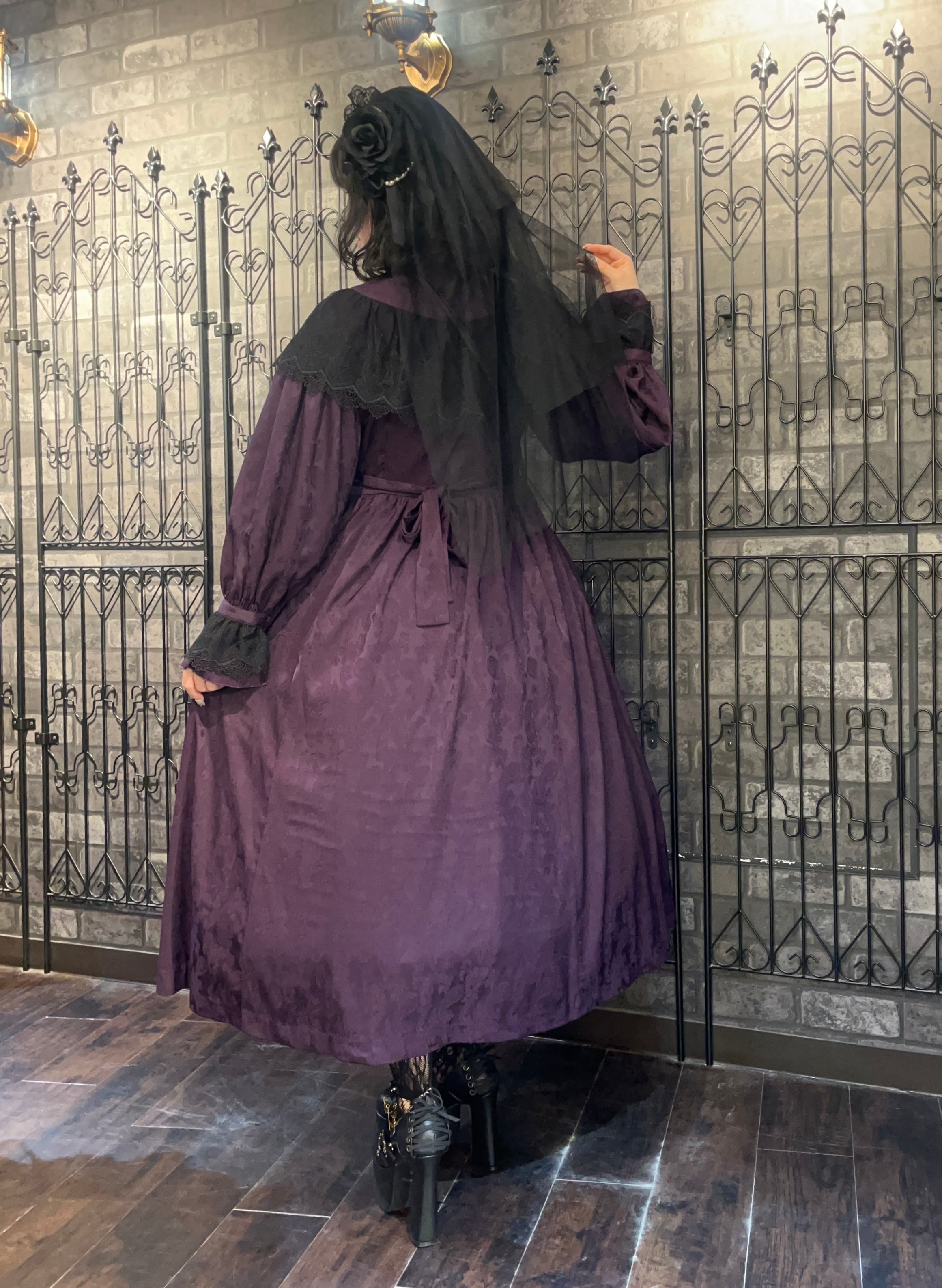 【Sheglit】シェグリット　 "Luisa"ジャガードレースドレス　パープル（アトリエピエロ限定カラー）／ブラック