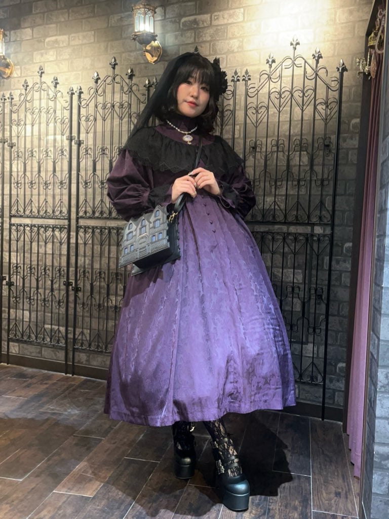 【Sheglit】シェグリット　 "Luisa"ジャガードレースドレス　パープル（アトリエピエロ限定カラー）／ブラック