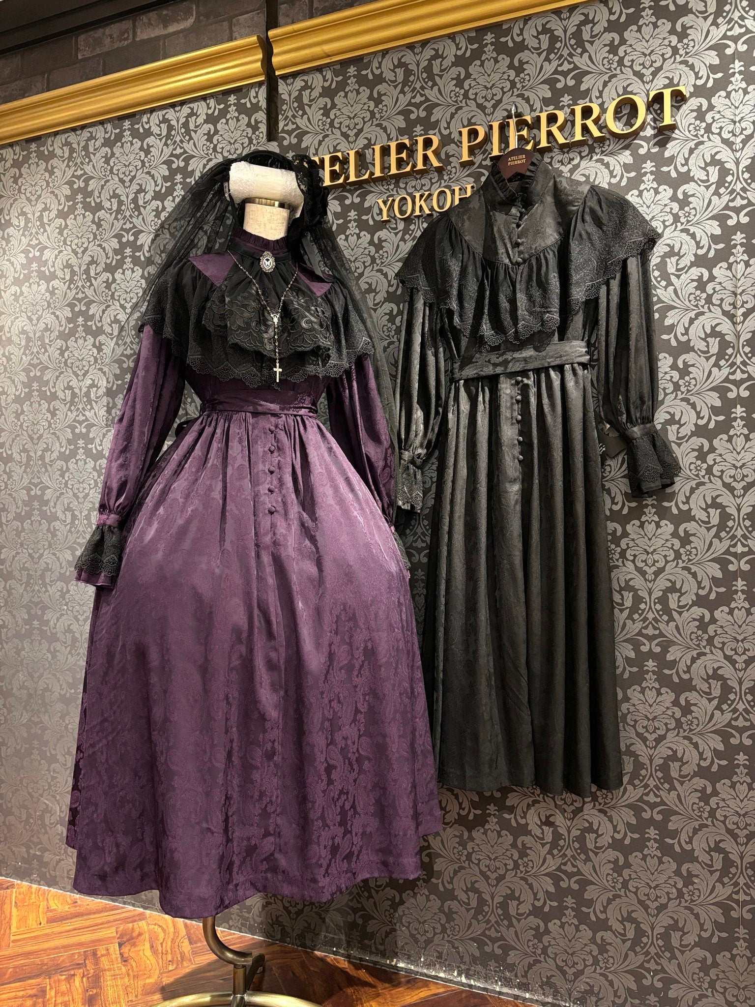 【Sheglit】シェグリット　 "Luisa"ジャガードレースドレス　パープル（アトリエピエロ限定カラー）／ブラック