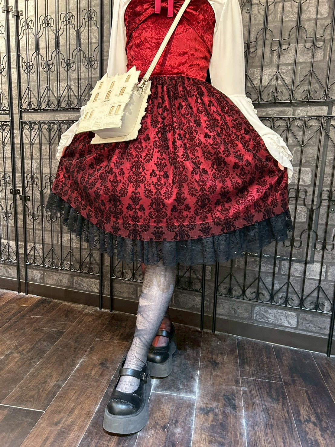 【heavenly garden 】ヘヴンリィ ガーデン　ノクターンリボンジャンパースカート ボルドー/ブラック