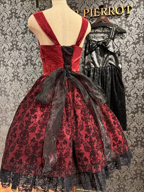 【heavenly garden 】ヘヴンリィ ガーデン　ノクターンリボンジャンパースカート ボルドー/ブラック