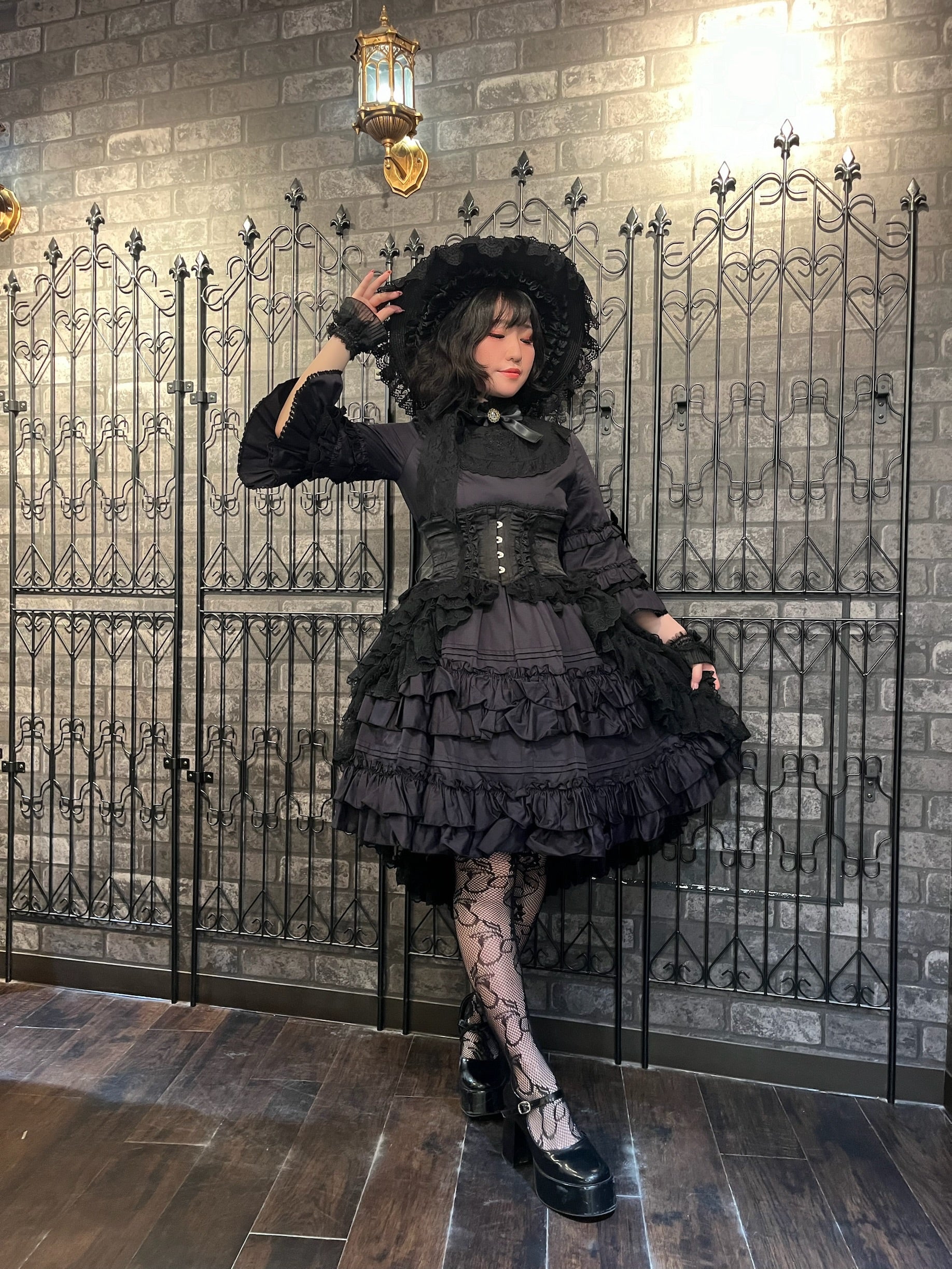 [Pina Sweet Collection] Puppenkleid mit Prinzessinnenärmeln (Black×Black)