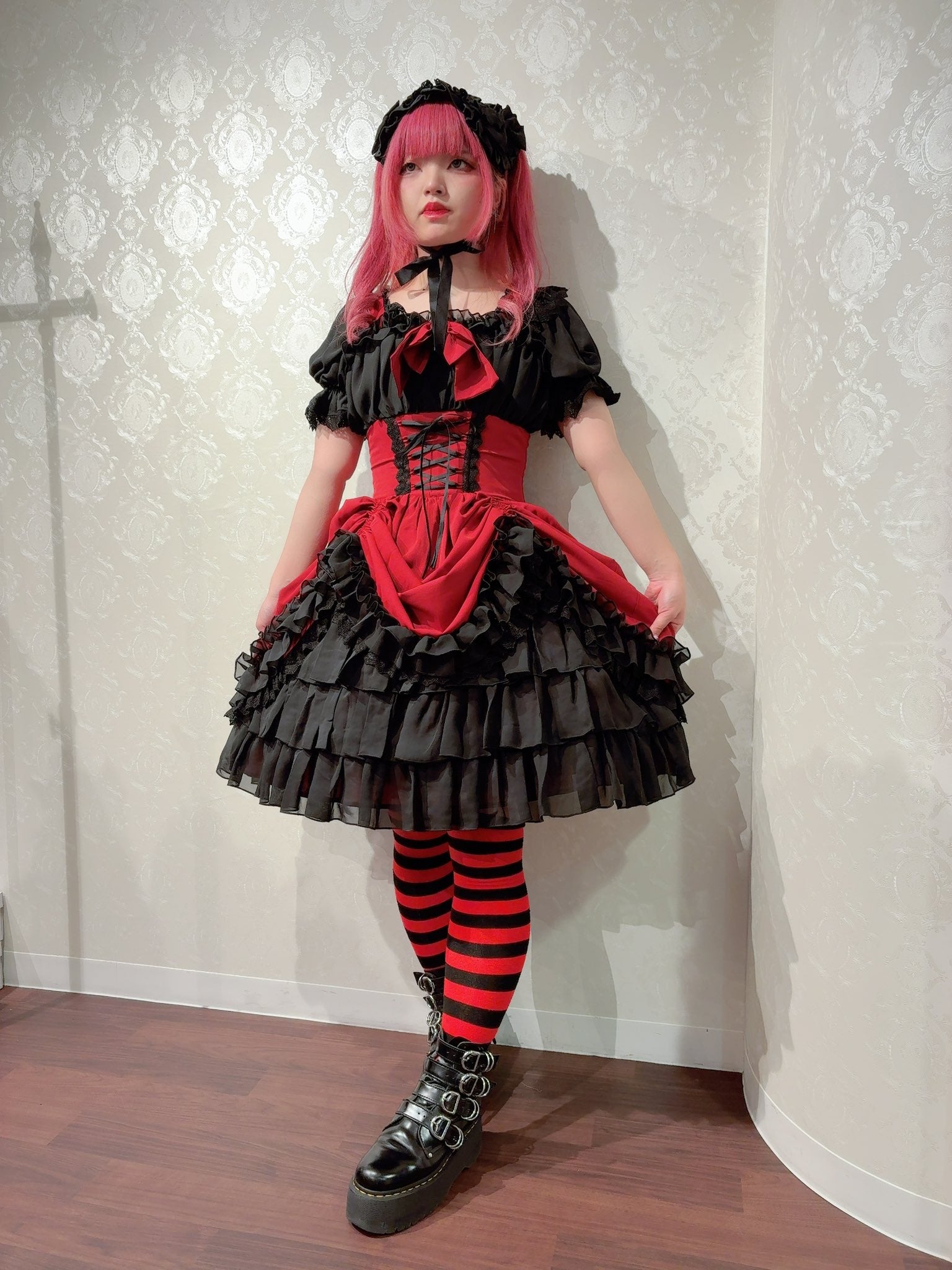 【ATELIER PIERROT】　Eternal Waltz Jumper Skirt 　ホワイト/ボルドー/パープル/ネイビー/ブラック×ホワイト/ブラック