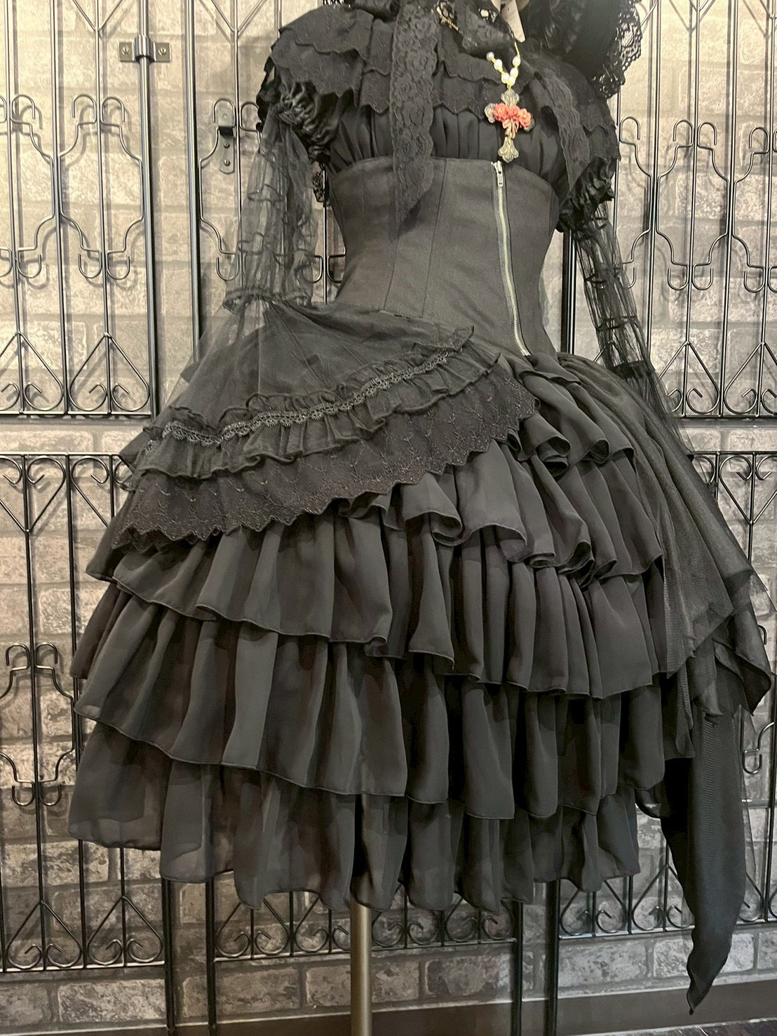 [Colección Pina sweet] Vestido de gasa con volantes (hasta la pantorrilla/Black/Vino/White)