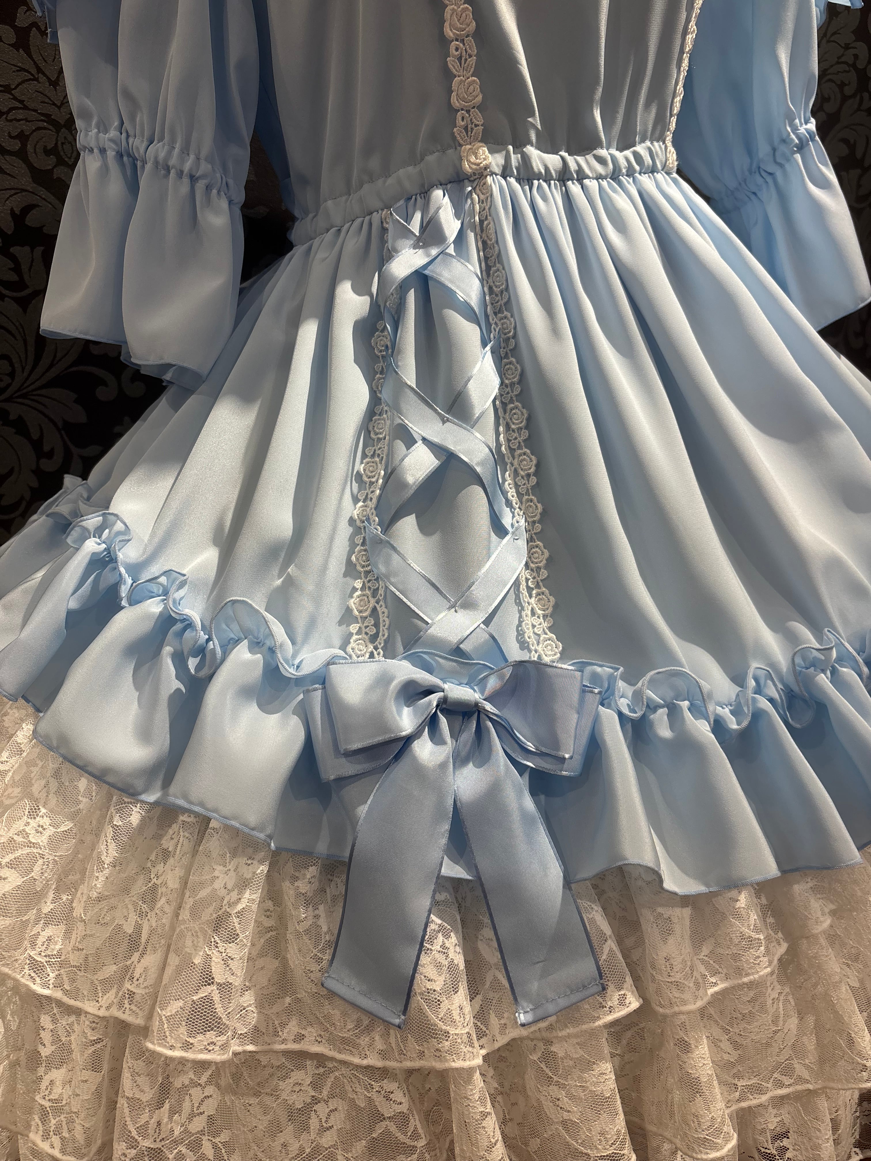 【Pina sweet collection】ピナスイートコレクション　ドリーミングレースアップドレス　サックス/ワイン/ブラック