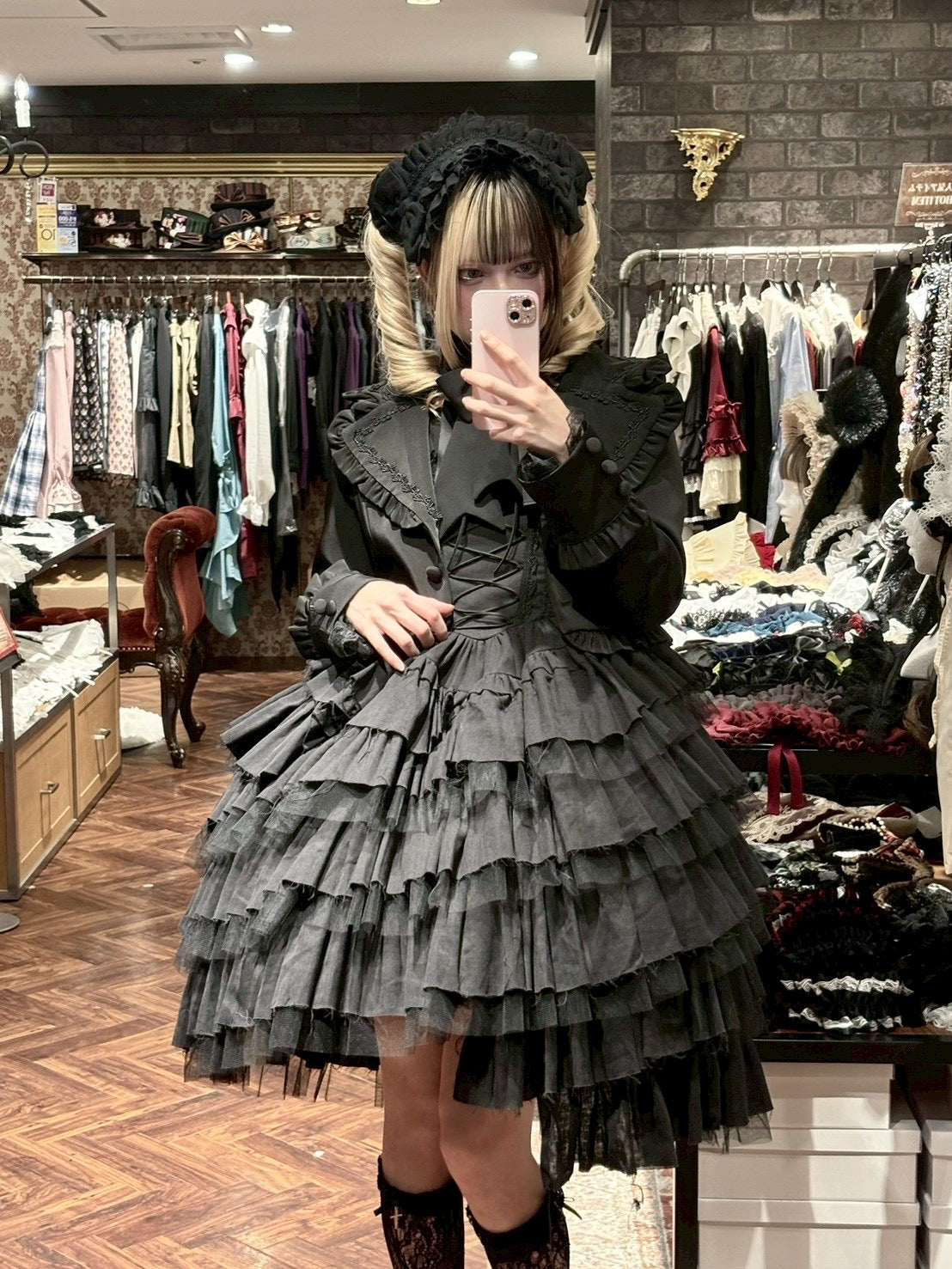 [Vallée lys] 발레 노네트 거즈 점퍼스커트 보르도/그레이/블랙 사이즈 1★11월 말부터 12월 초까지 발매★